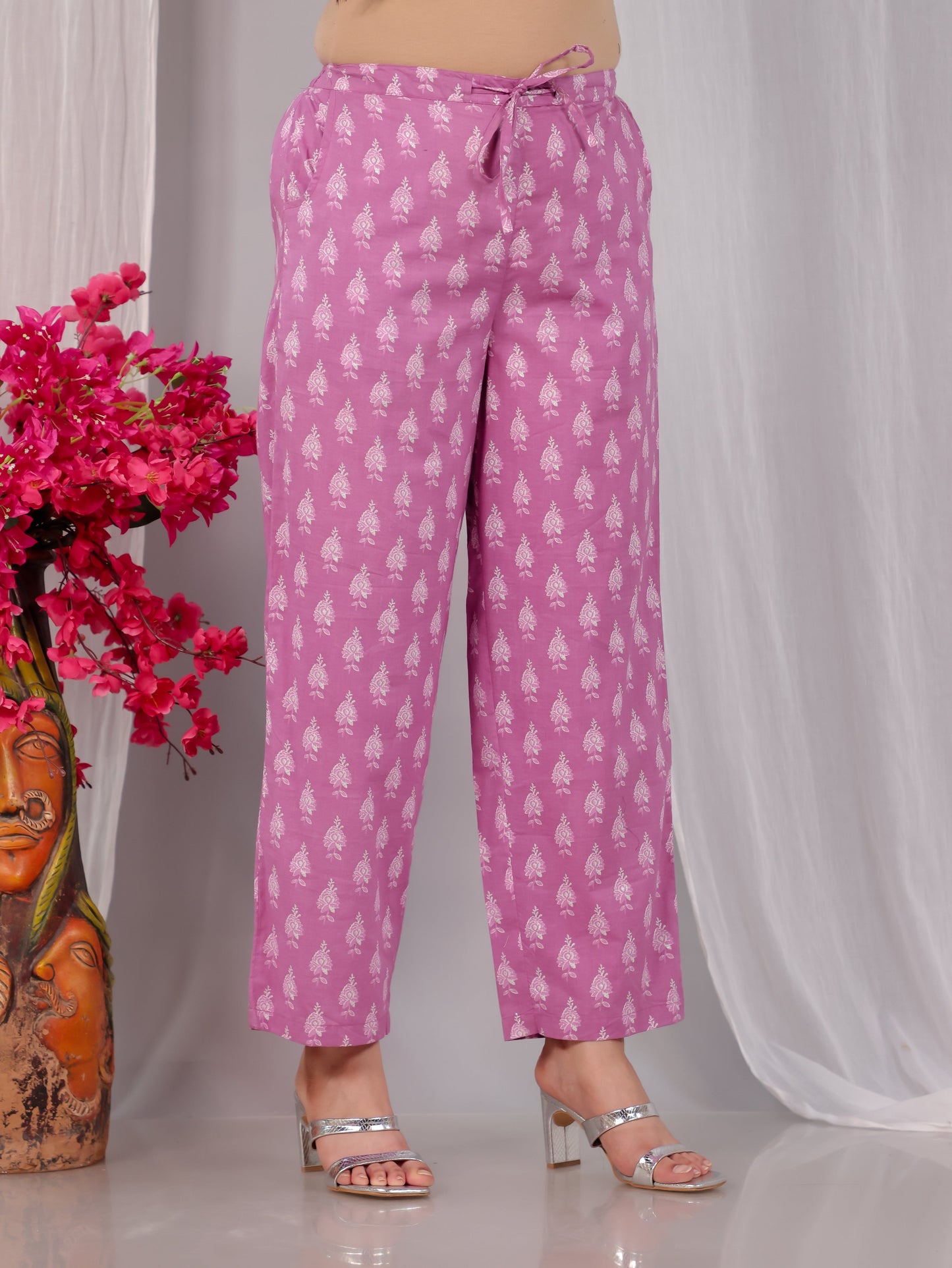 Embroidered Soft Cotton Floral Flared Pink Kurta