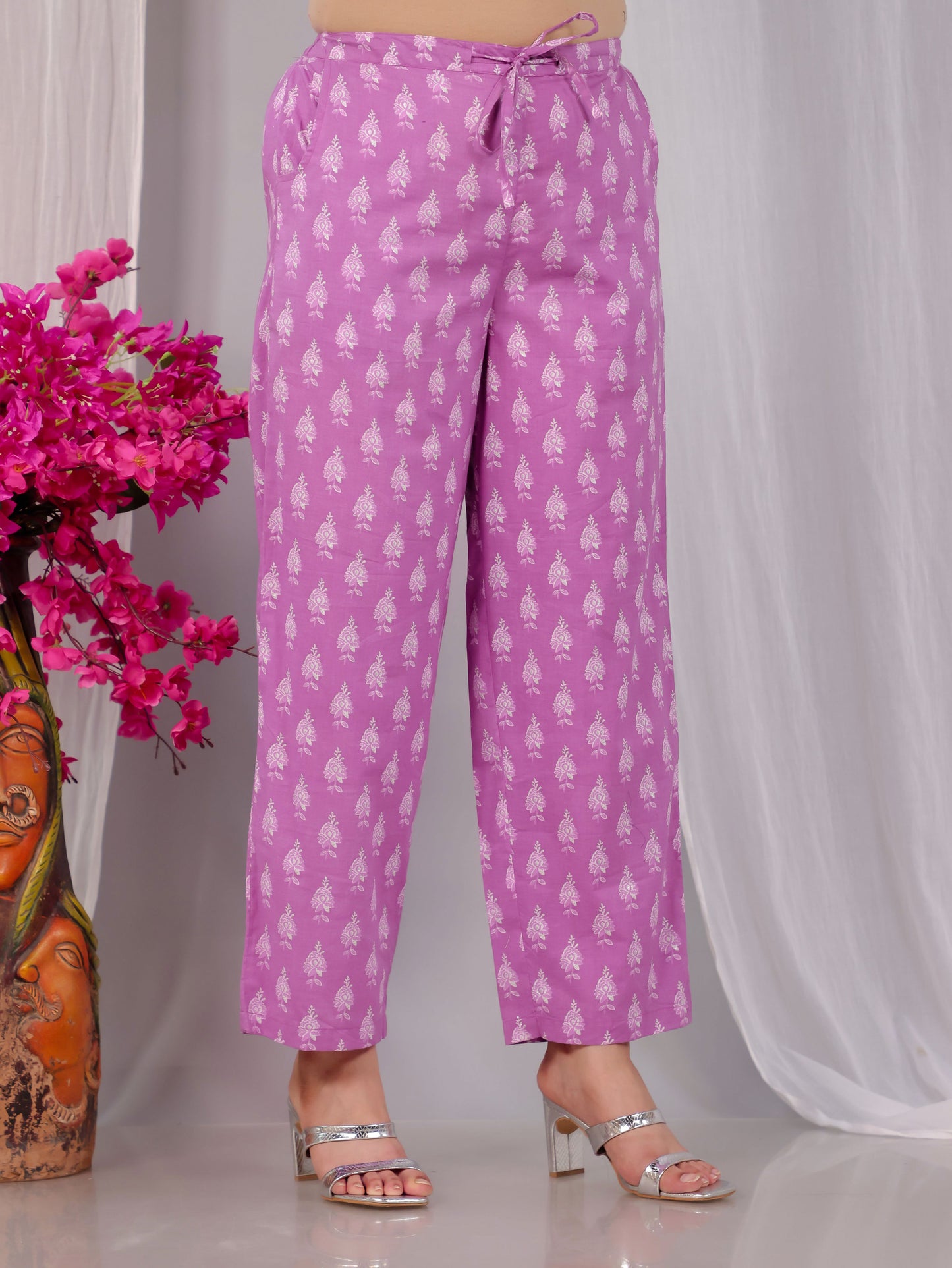 Embroidered Soft Cotton Floral Flared Pink Kurta