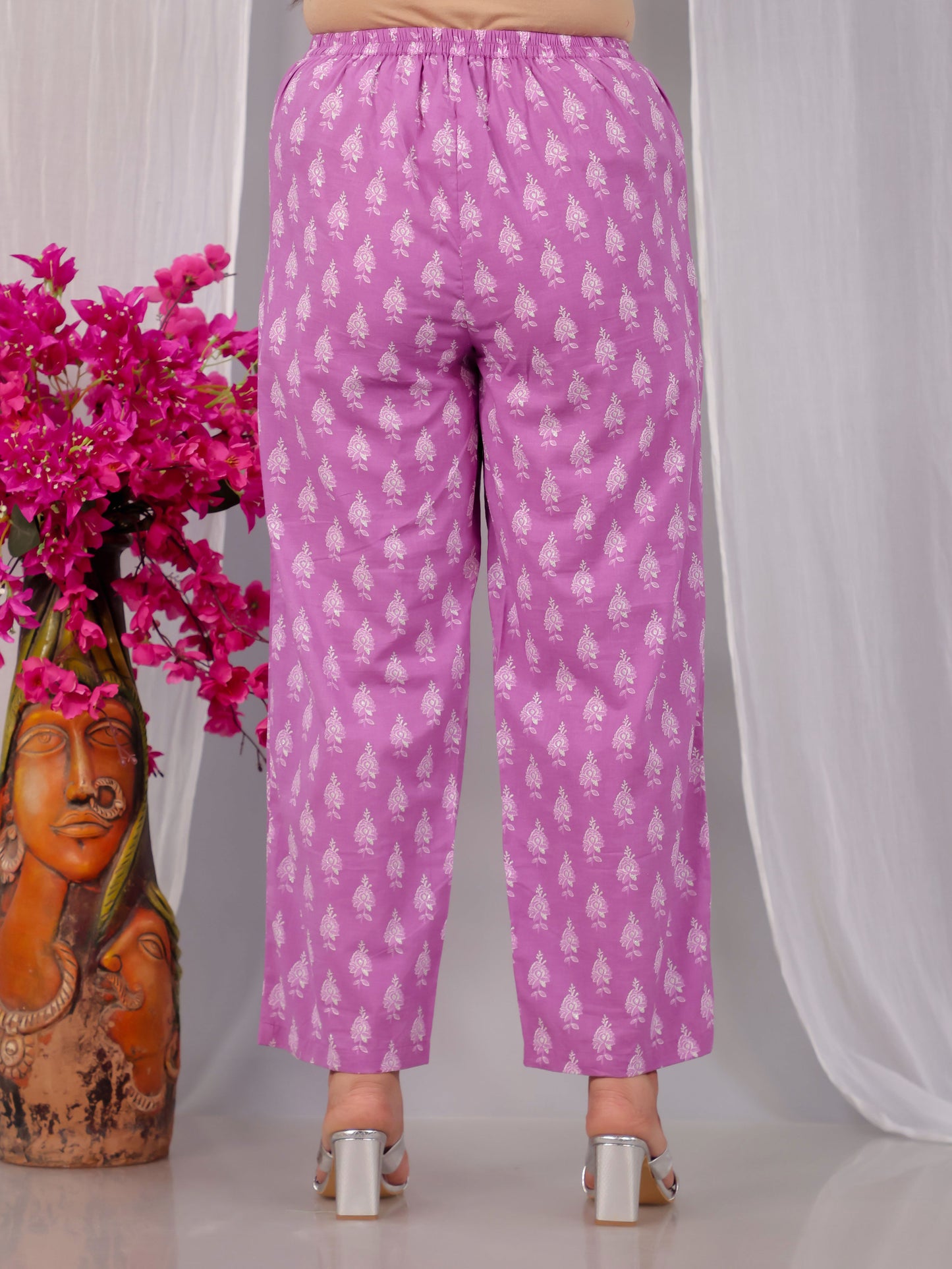 Embroidered Soft Cotton Floral Flared Pink Kurta
