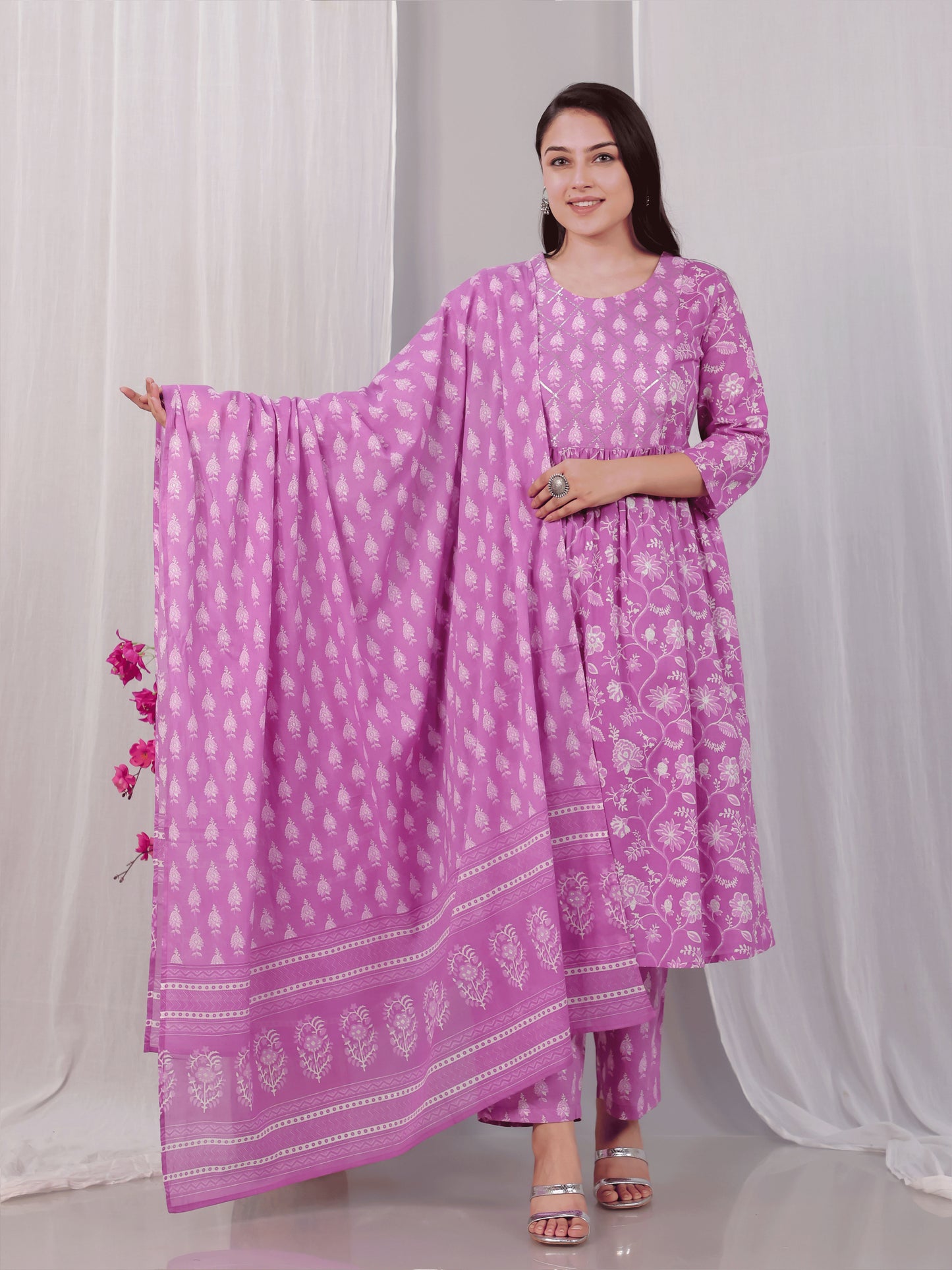 Cotton Voile Floral Pink Dupatta