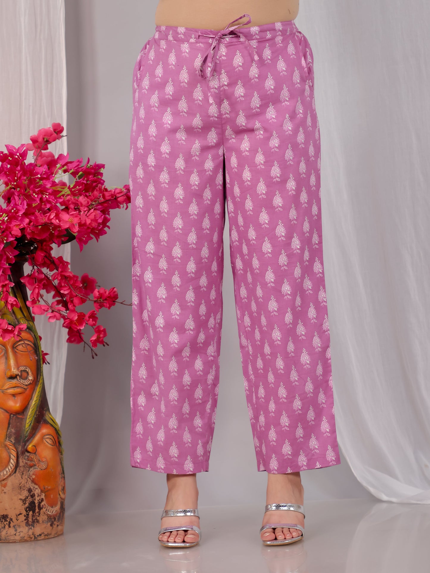 Embroidered Soft Cotton Floral Flared Pink Kurta