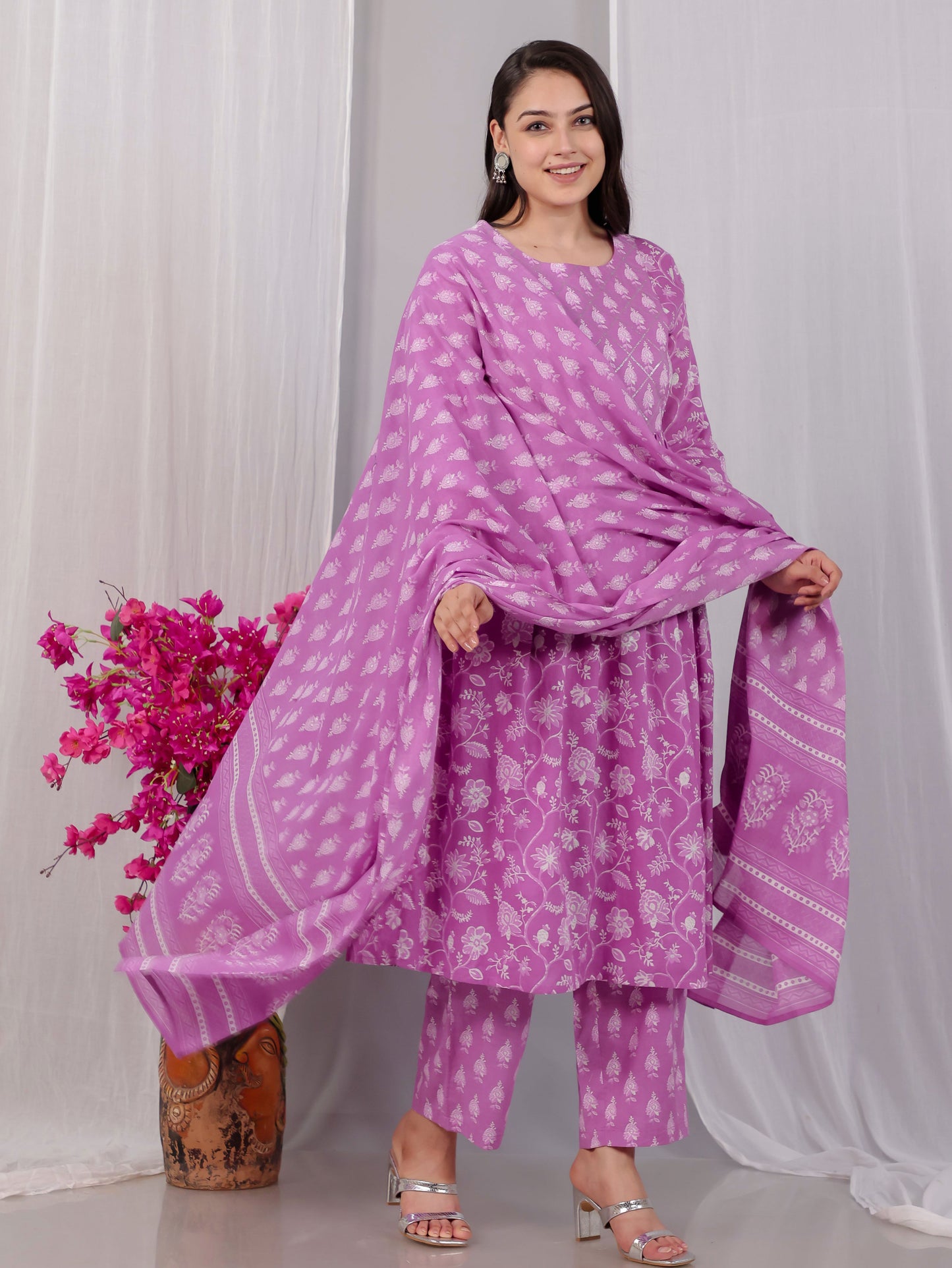 Cotton Voile Floral Pink Dupatta