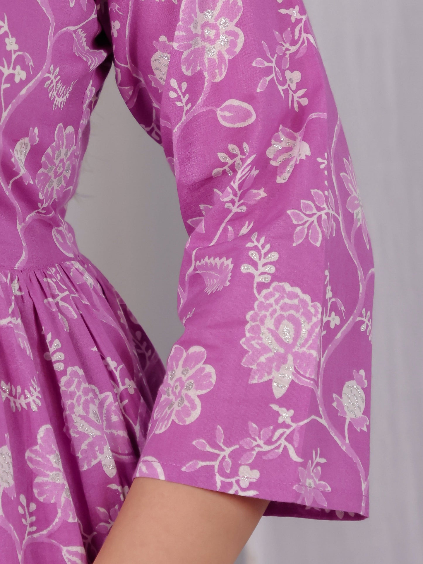 Embroidered Soft Cotton Floral Flared Pink Kurta