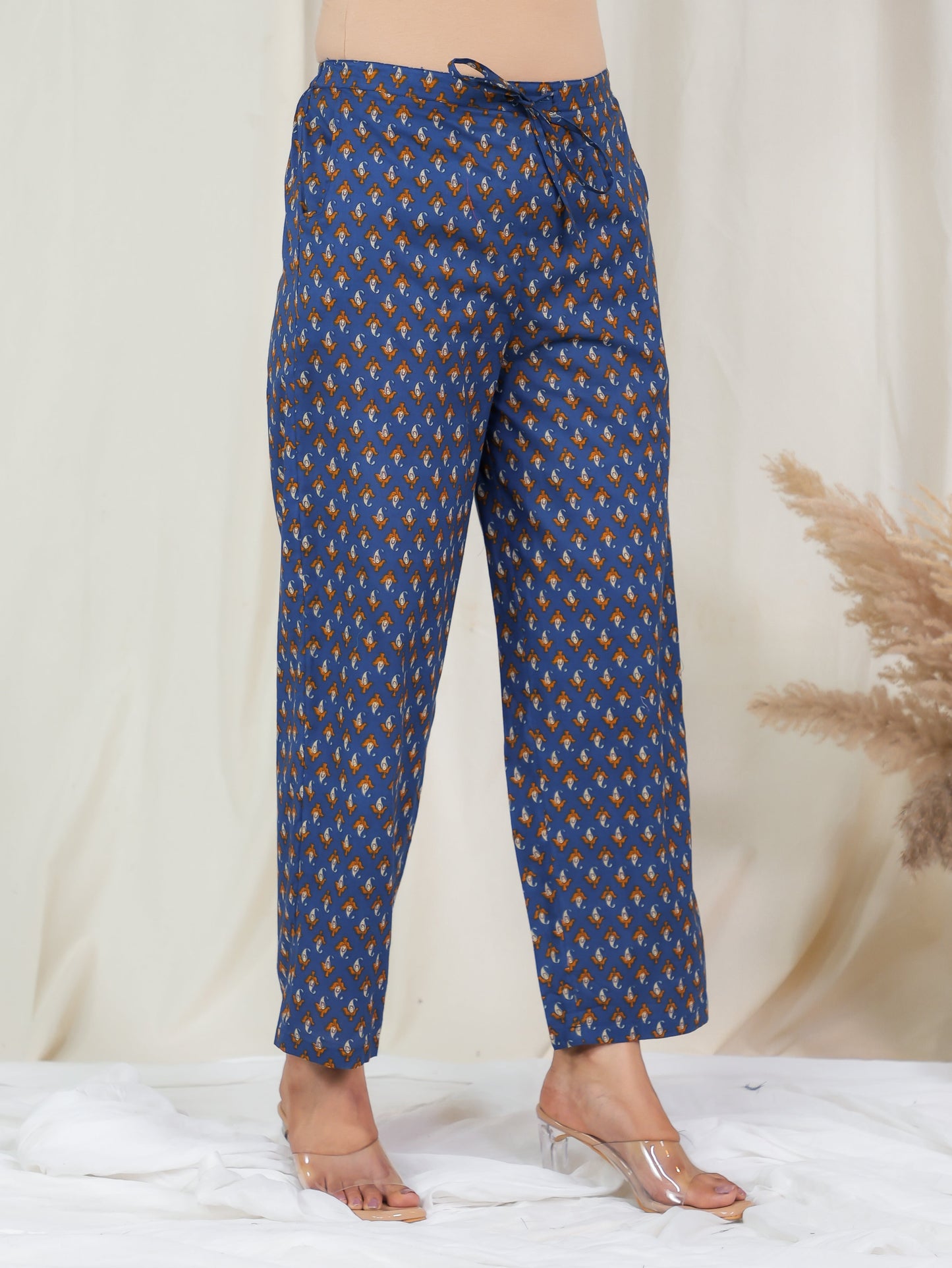 Soft Cotton Paisley Blue Straight Trousers