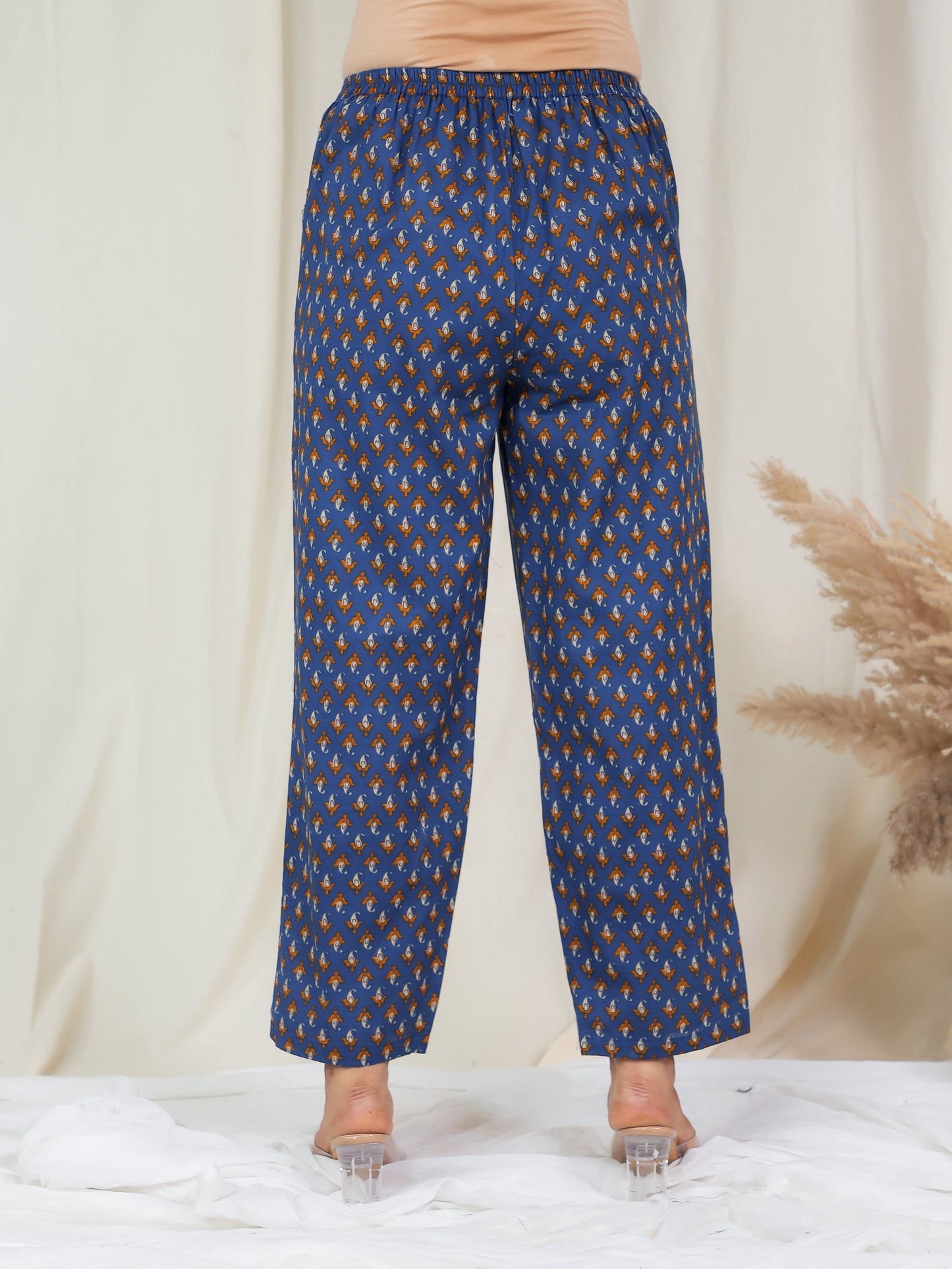 Soft Cotton Paisley Blue Straight Trousers