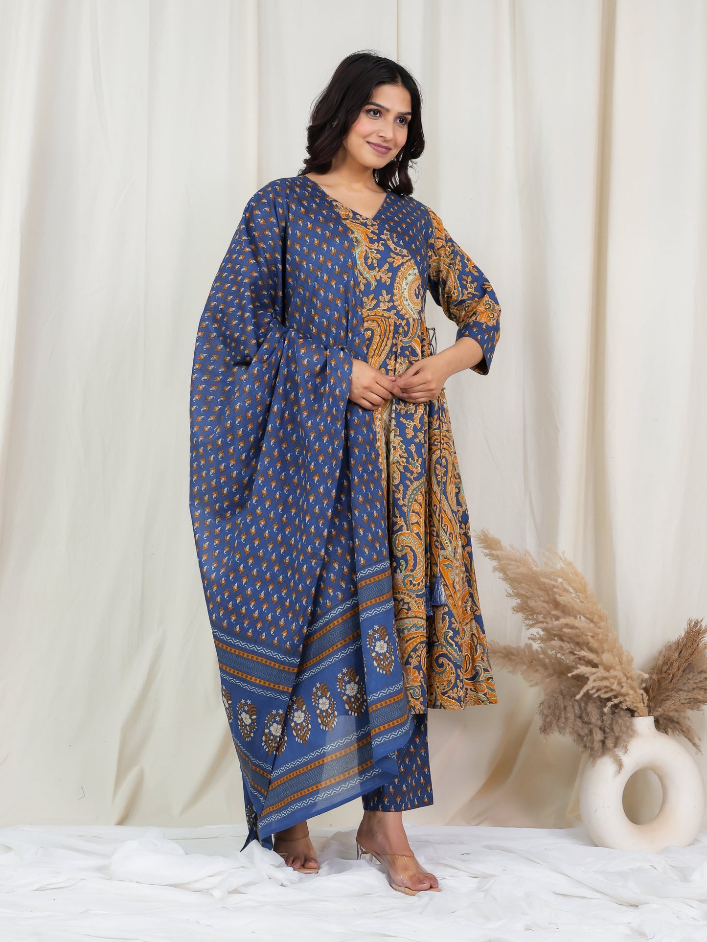 Cotton Voile Paisley Blue Dupatta