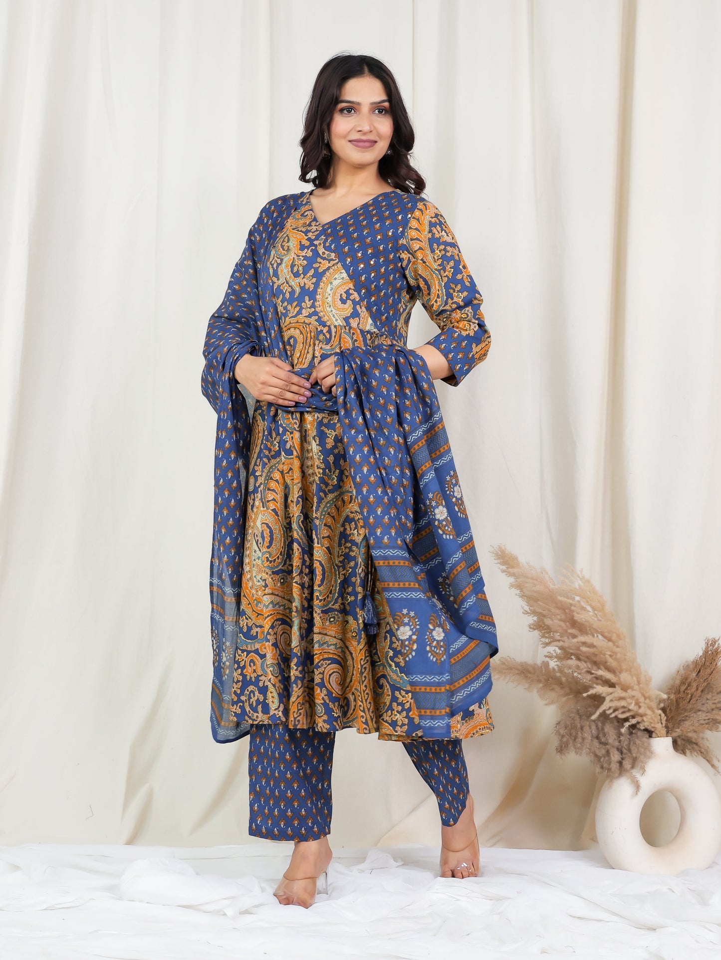 Cotton Voile Paisley Blue Dupatta