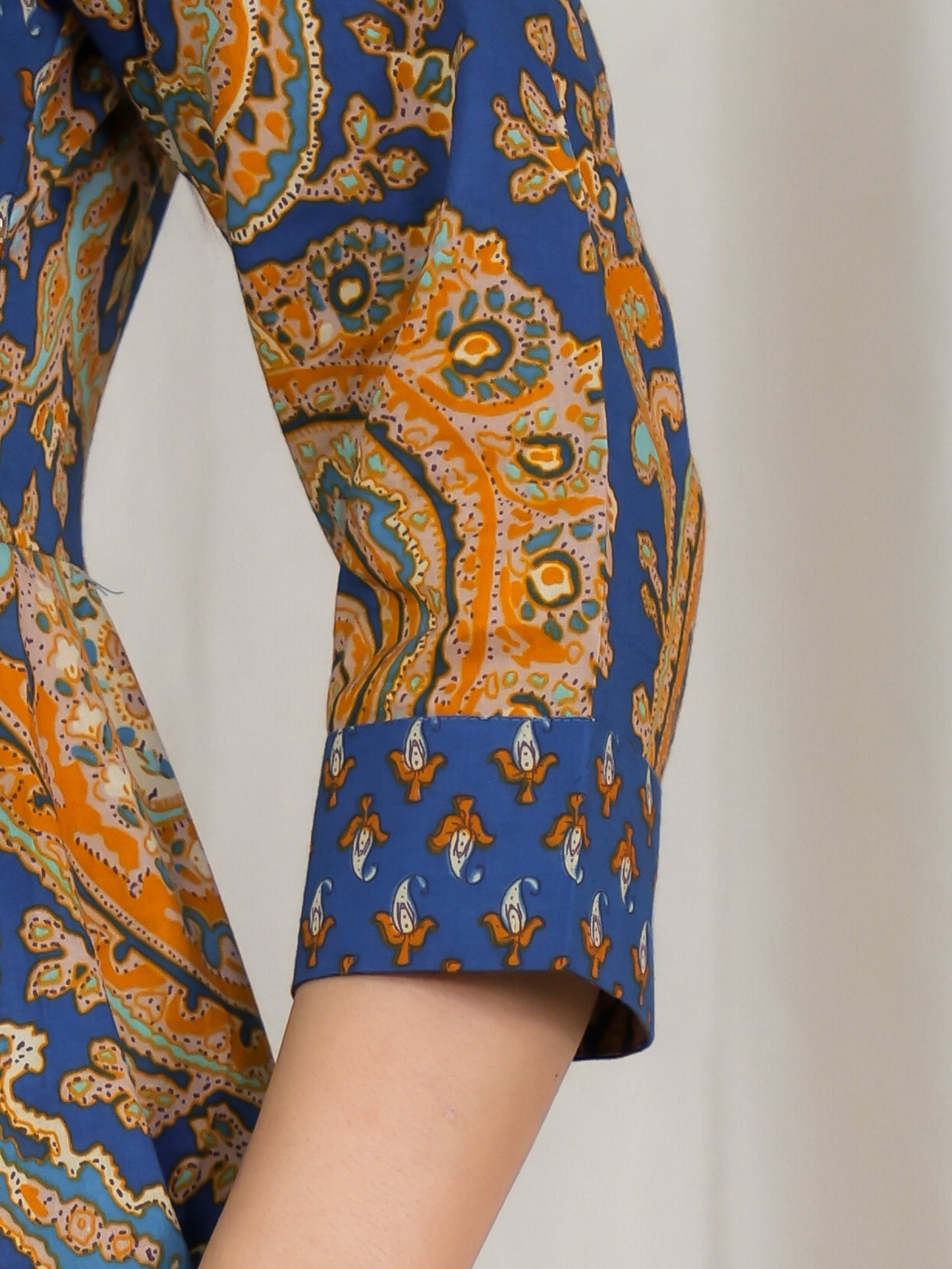 Embroidered Soft Cotton Paisley Angrakha Blue Kurta