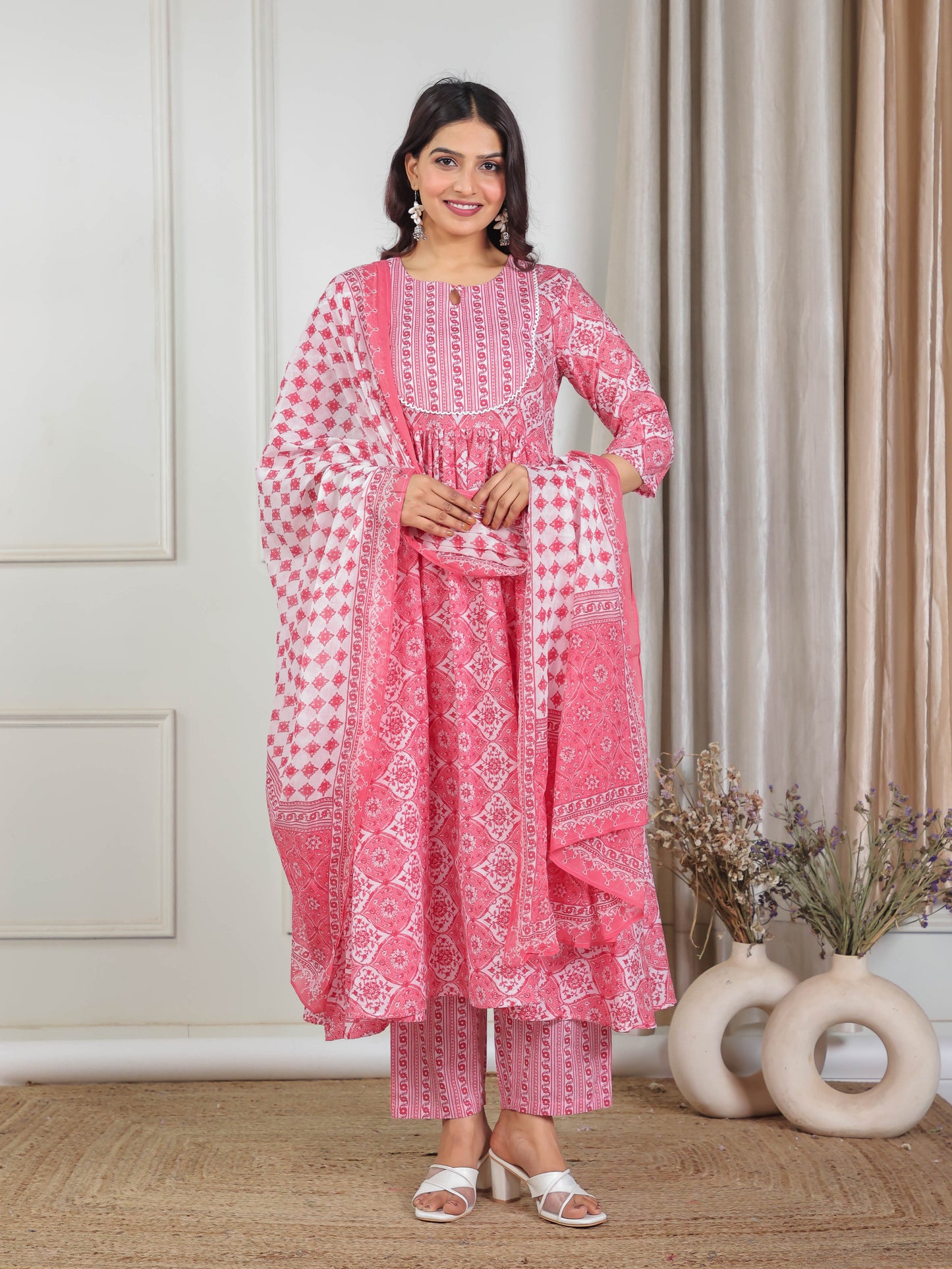 Cotton Voile Floral Pink Dupatta