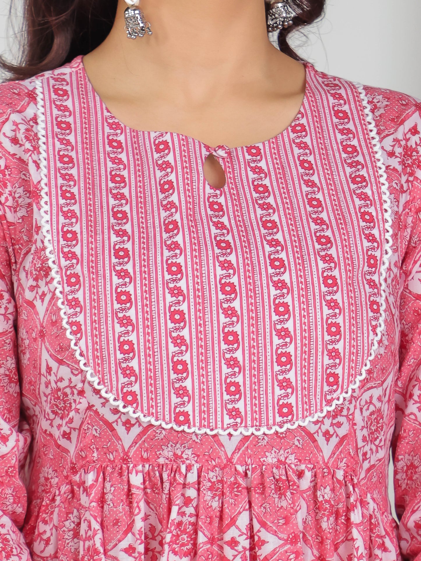 Soft Cotton Floral Gathered Pink Kurta