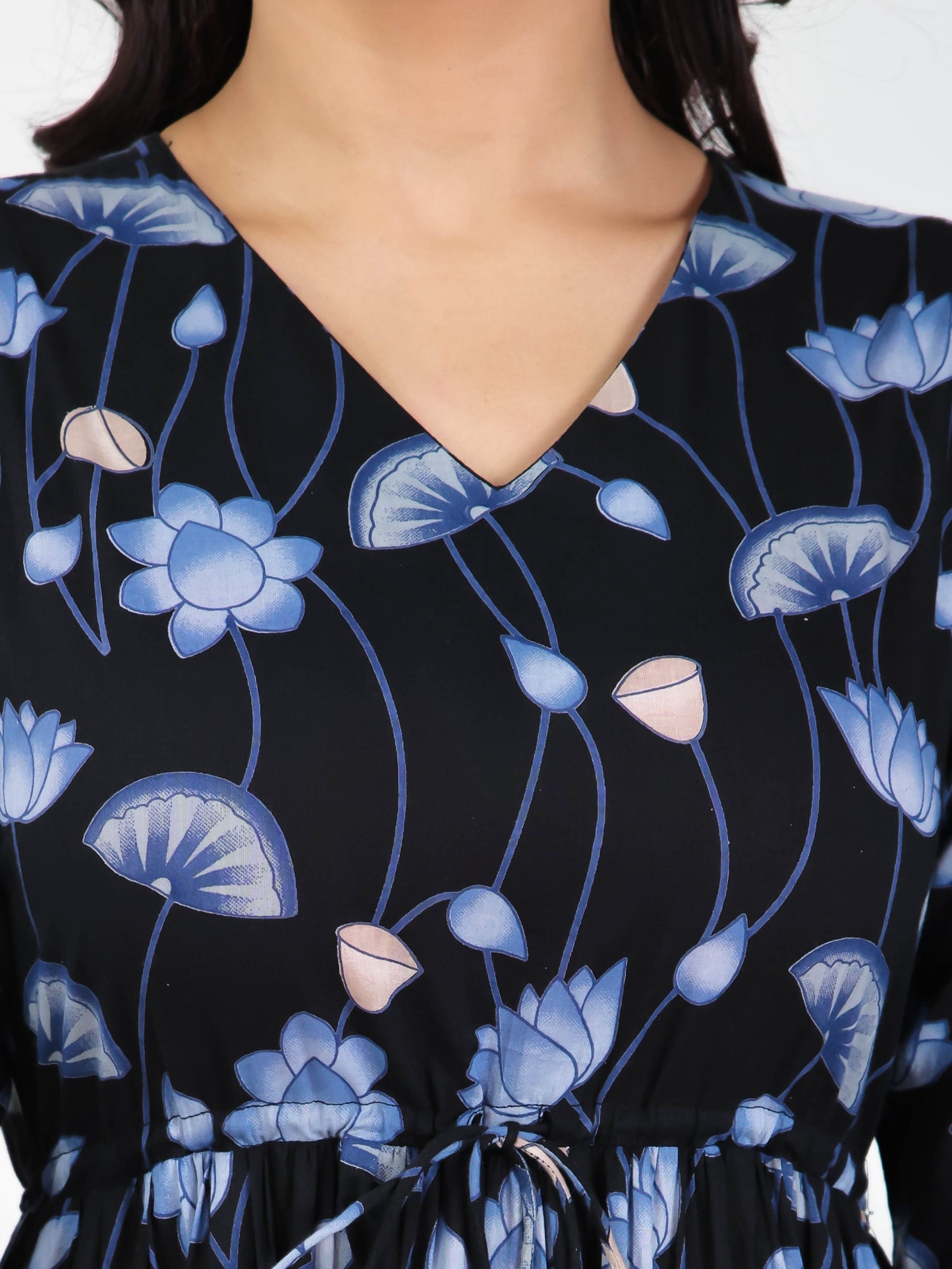 Soft Cotton Floral A-line Black Dress