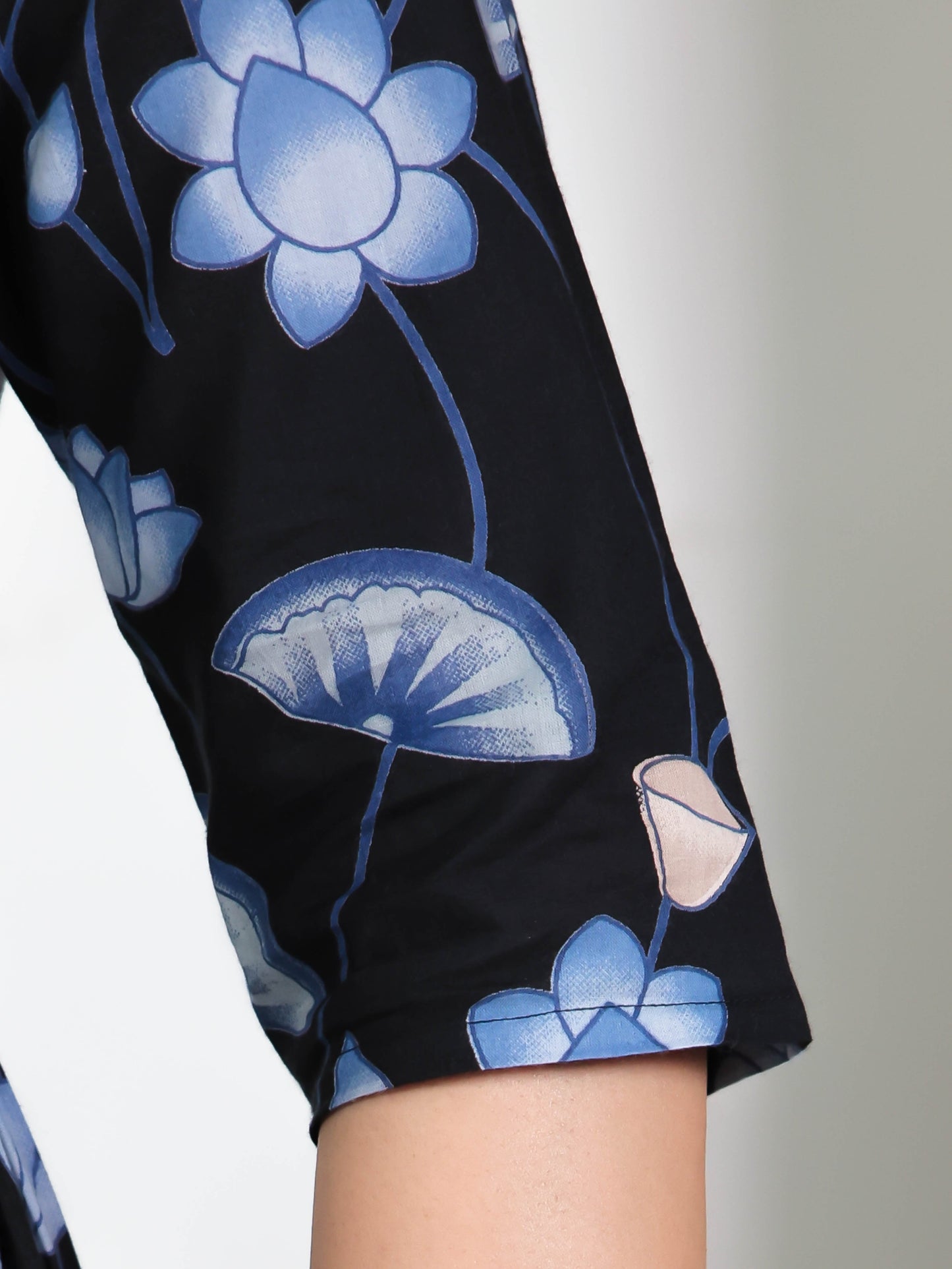 Soft Cotton Floral A-line Black Dress
