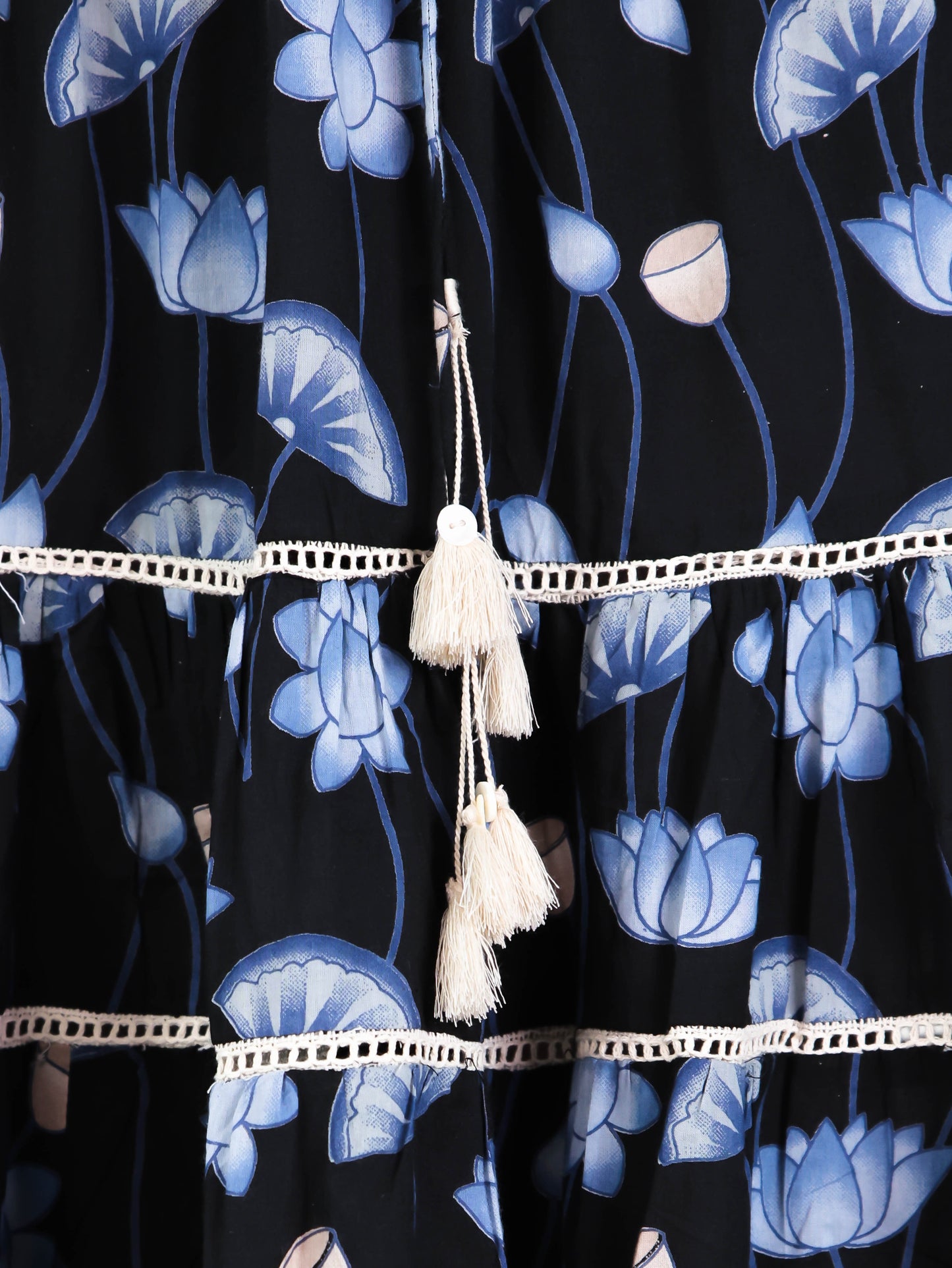 Soft Cotton Floral A-line Black Dress