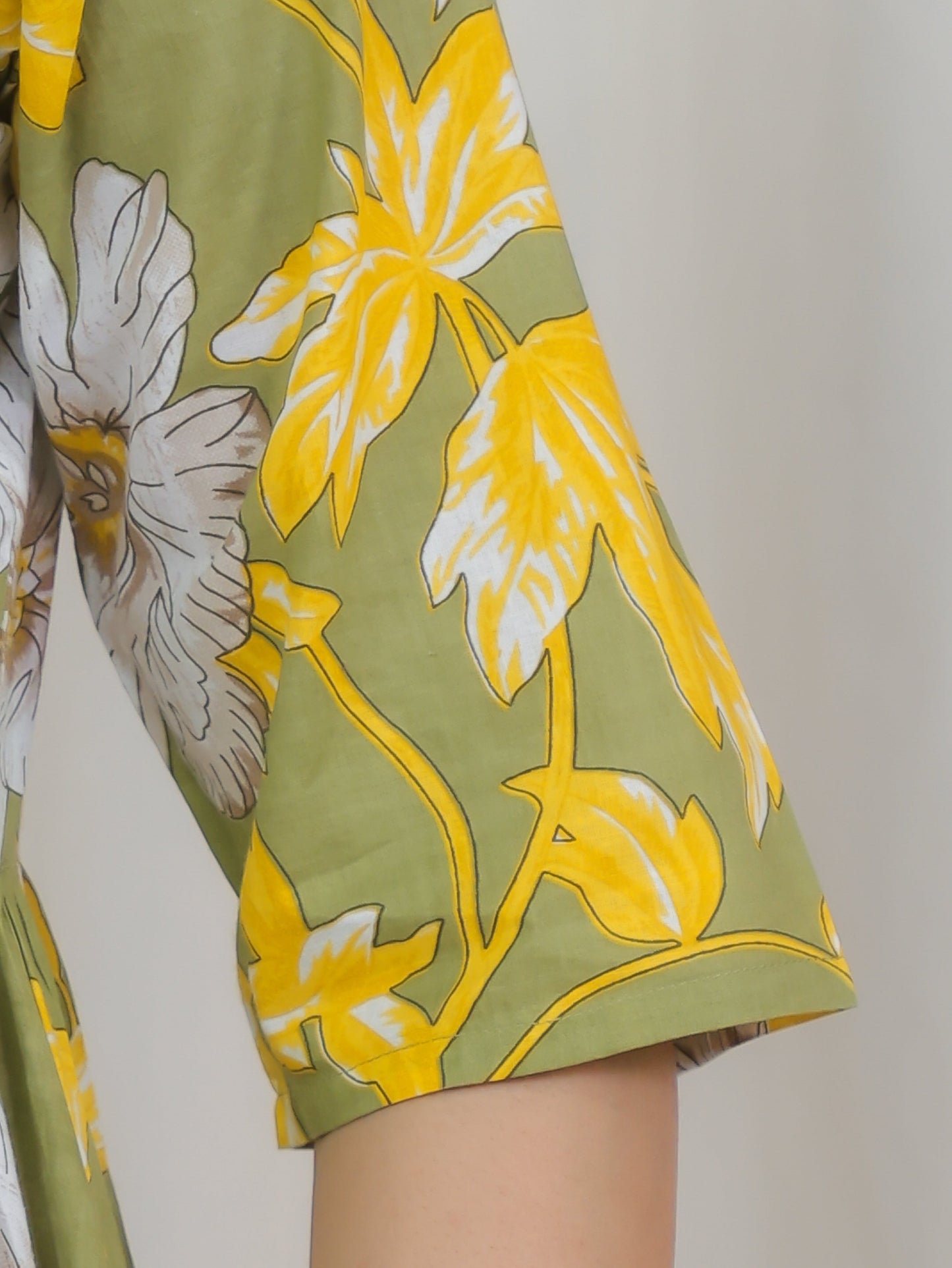 Soft Cotton Floral Angrakha Green Kurta