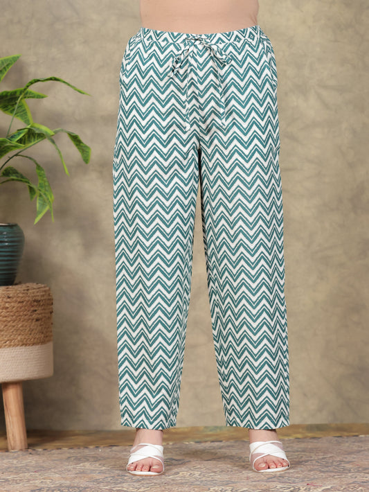 Soft Cotton Striped Green Straight Trousers