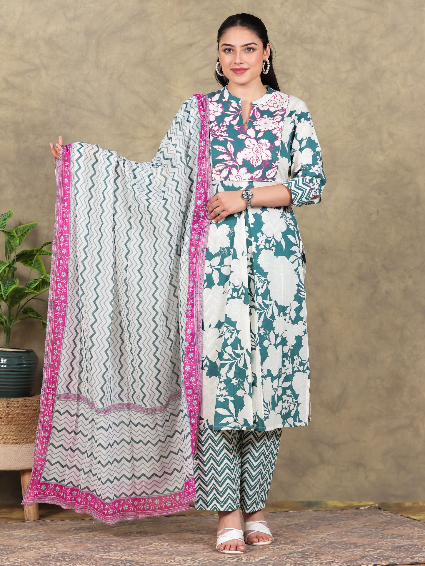 Cotton Voile Striped Green Dupatta