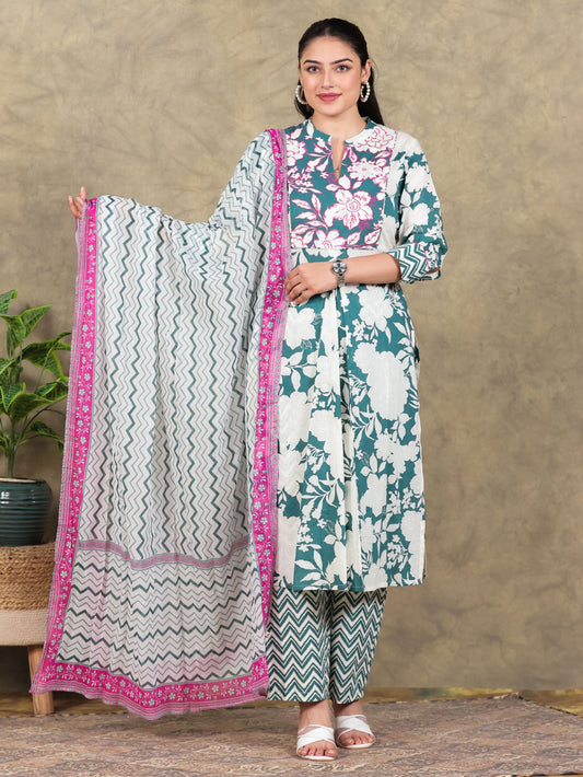 Cotton Voile Striped Green Dupatta