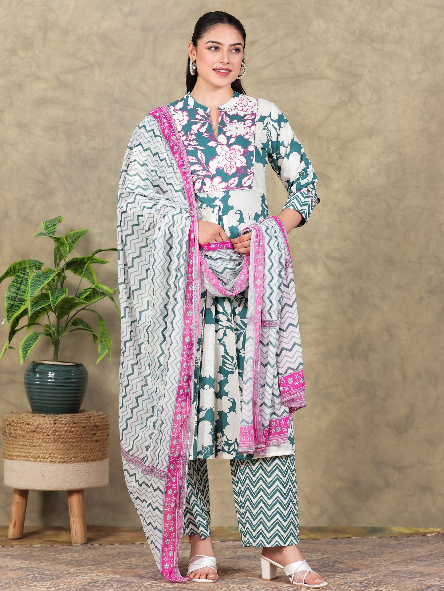 Cotton Voile Striped Green Dupatta