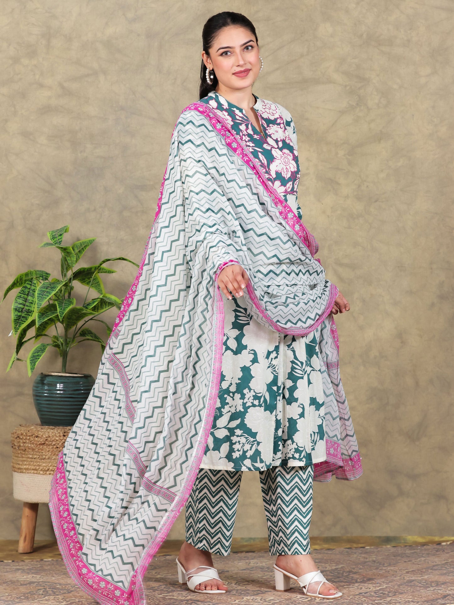 Cotton Voile Striped Green Dupatta