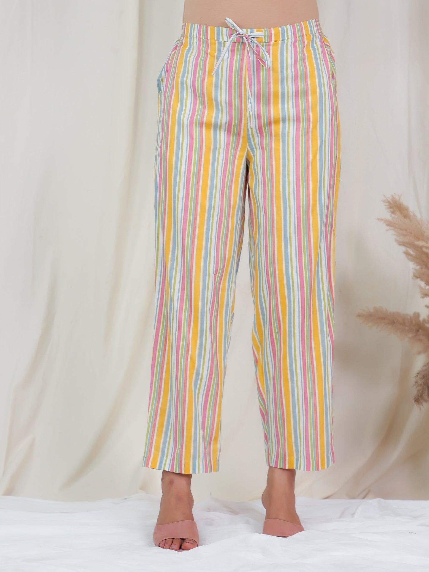 Soft Cotton Striped Multicolour Straight Trousers