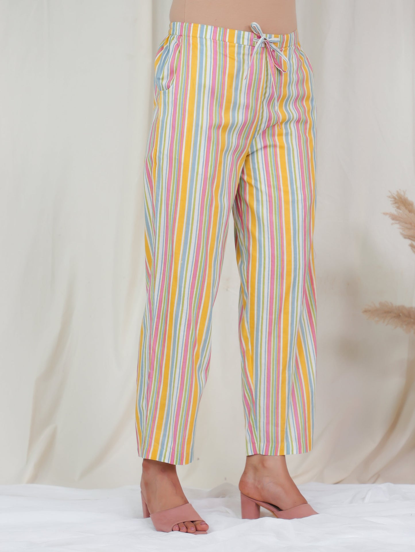 Soft Cotton Striped Multicolour Straight Trousers