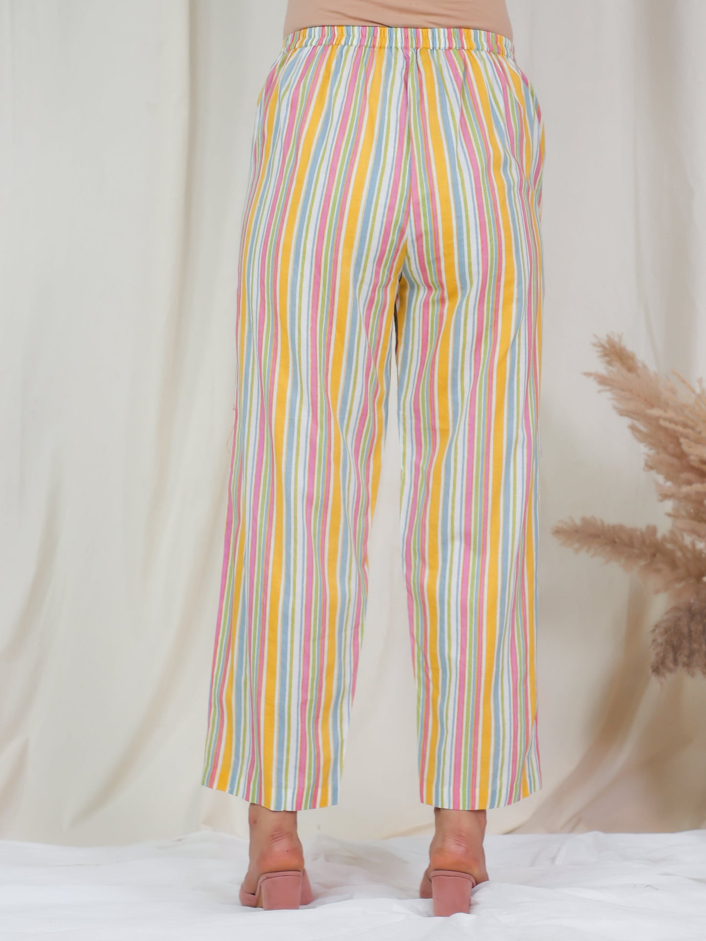 Soft Cotton Striped Multicolour Straight Trousers