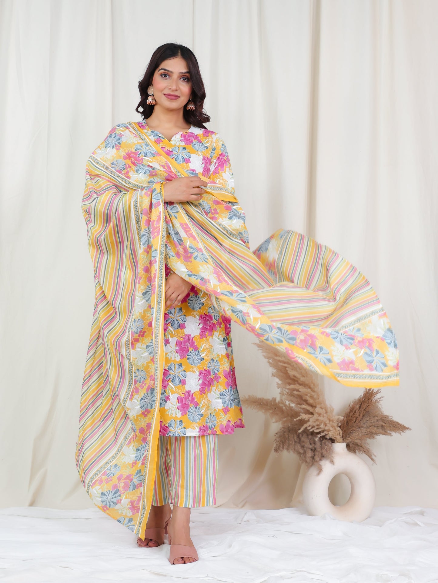Cotton Voile Striped Multicolour Dupatta