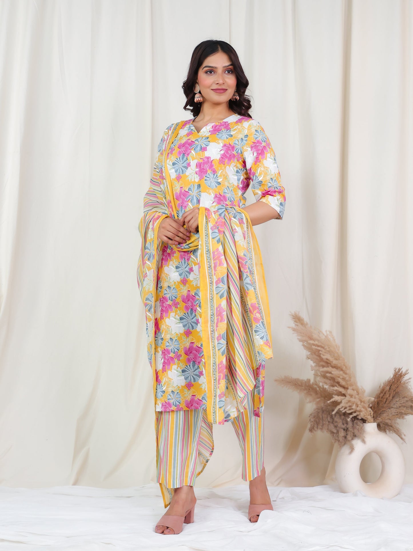 Soft Cotton Floral Straight Multicolor Kurta