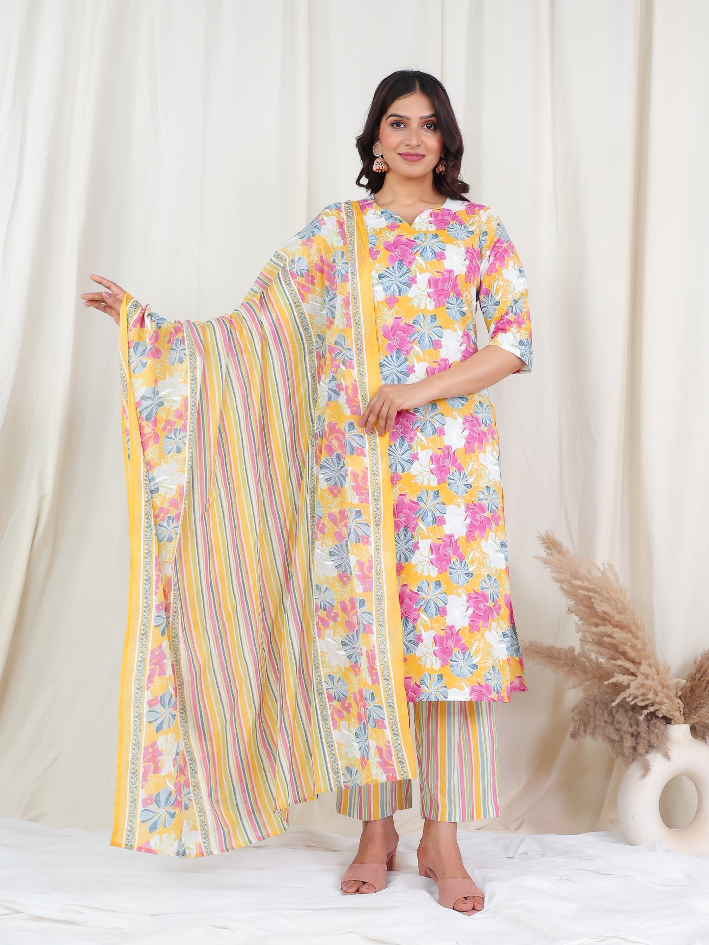 Soft Cotton Floral Straight Multicolor Kurta