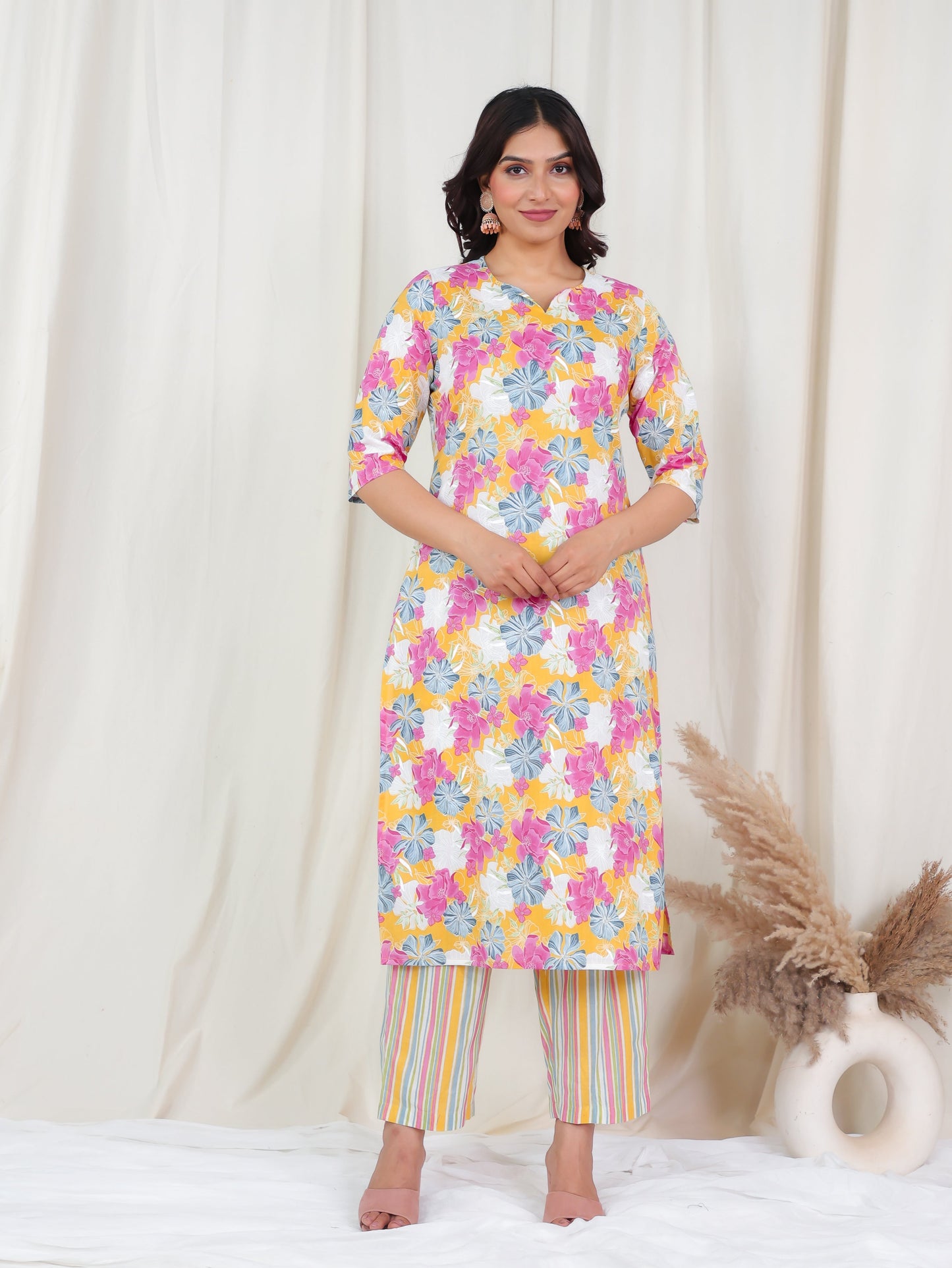 Soft Cotton Floral Straight Multicolor Kurta