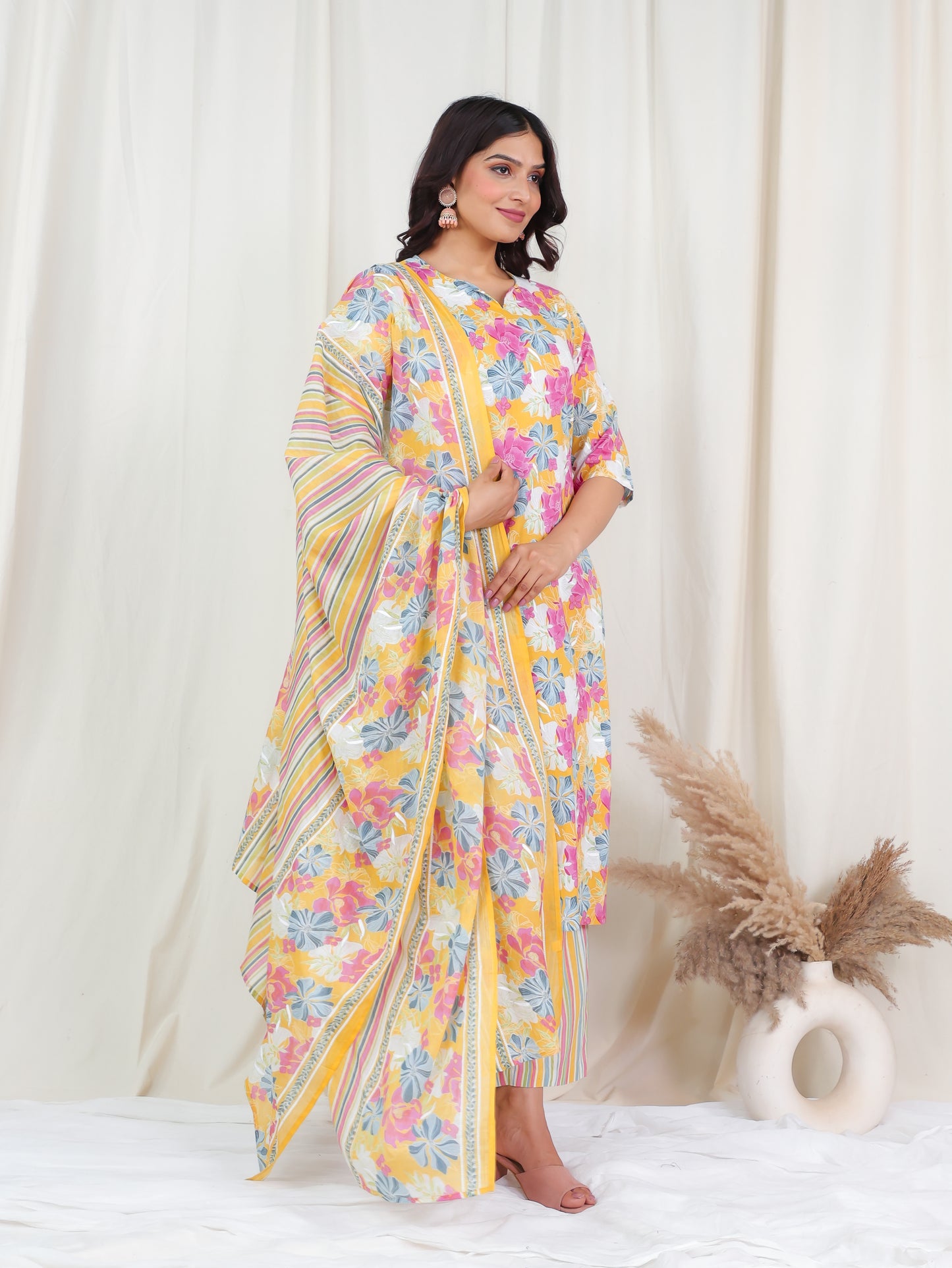 Soft Cotton Floral Straight Multicolor Kurta