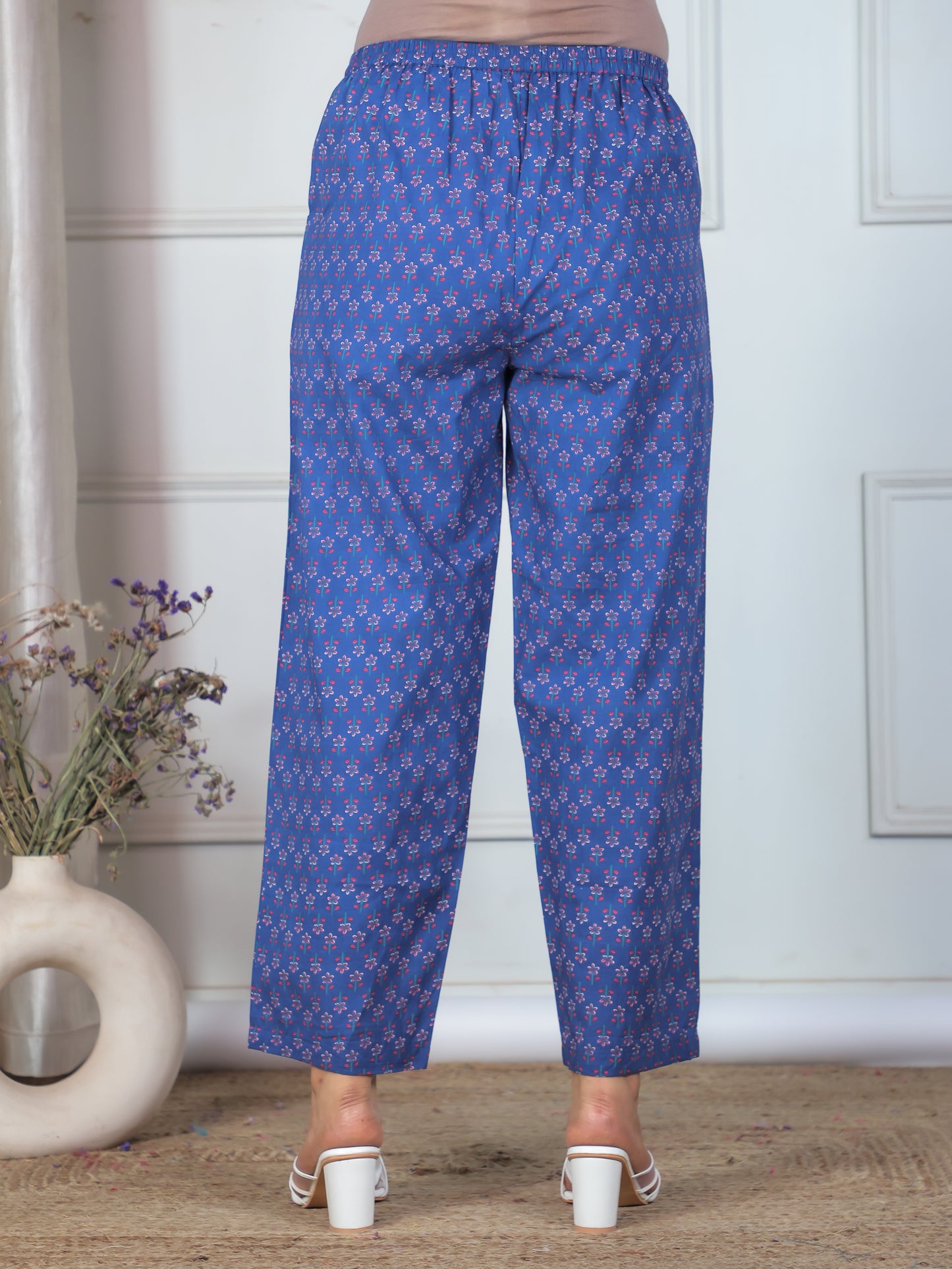 Soft Cotton Floral Flared Blue Kurta