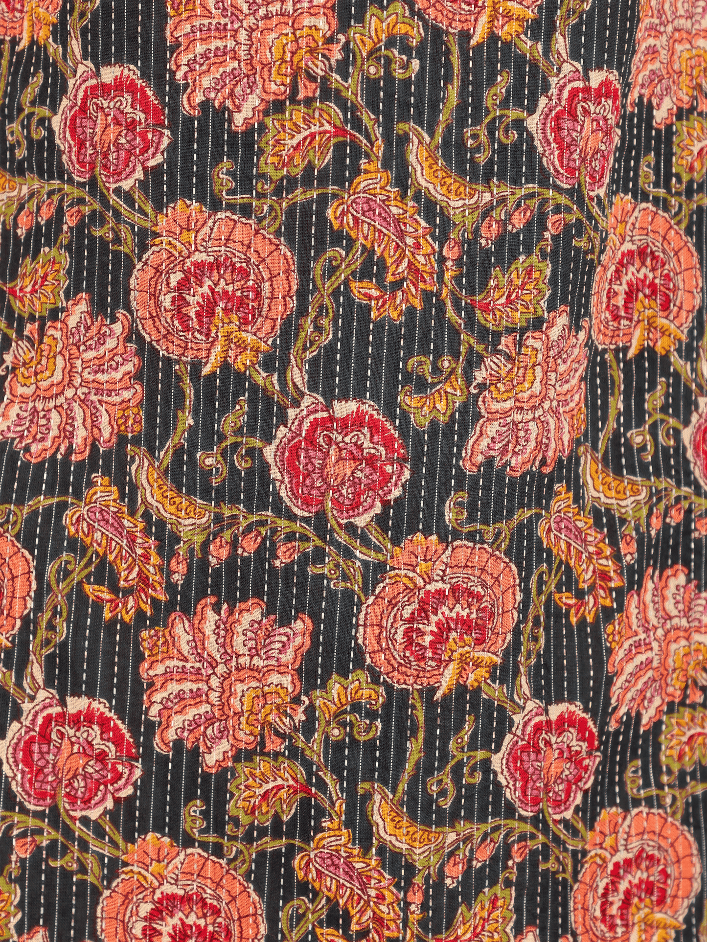 Kantha Cotton Floral Straight Blue Kurta