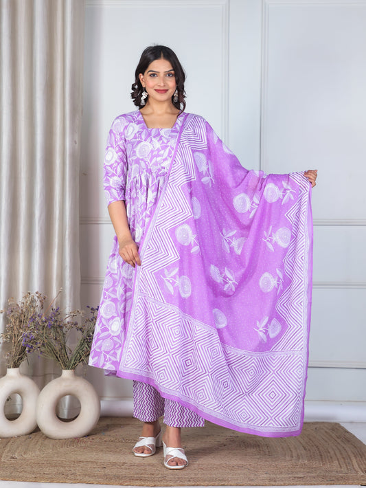 Cotton Voile Geometric Purple Dupatta