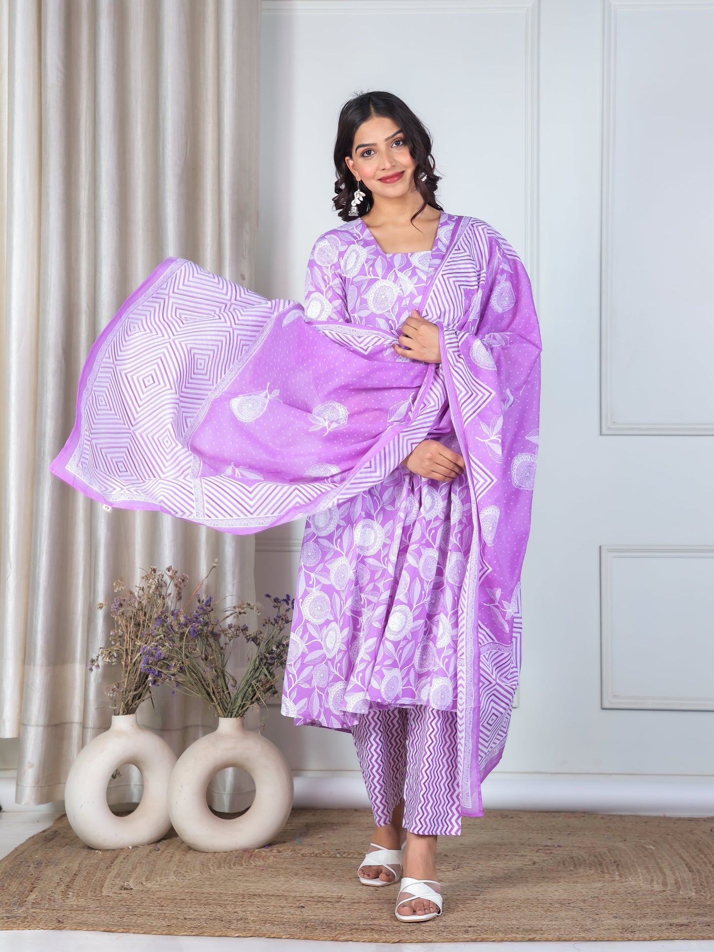 Cotton Voile Geometric Purple Dupatta