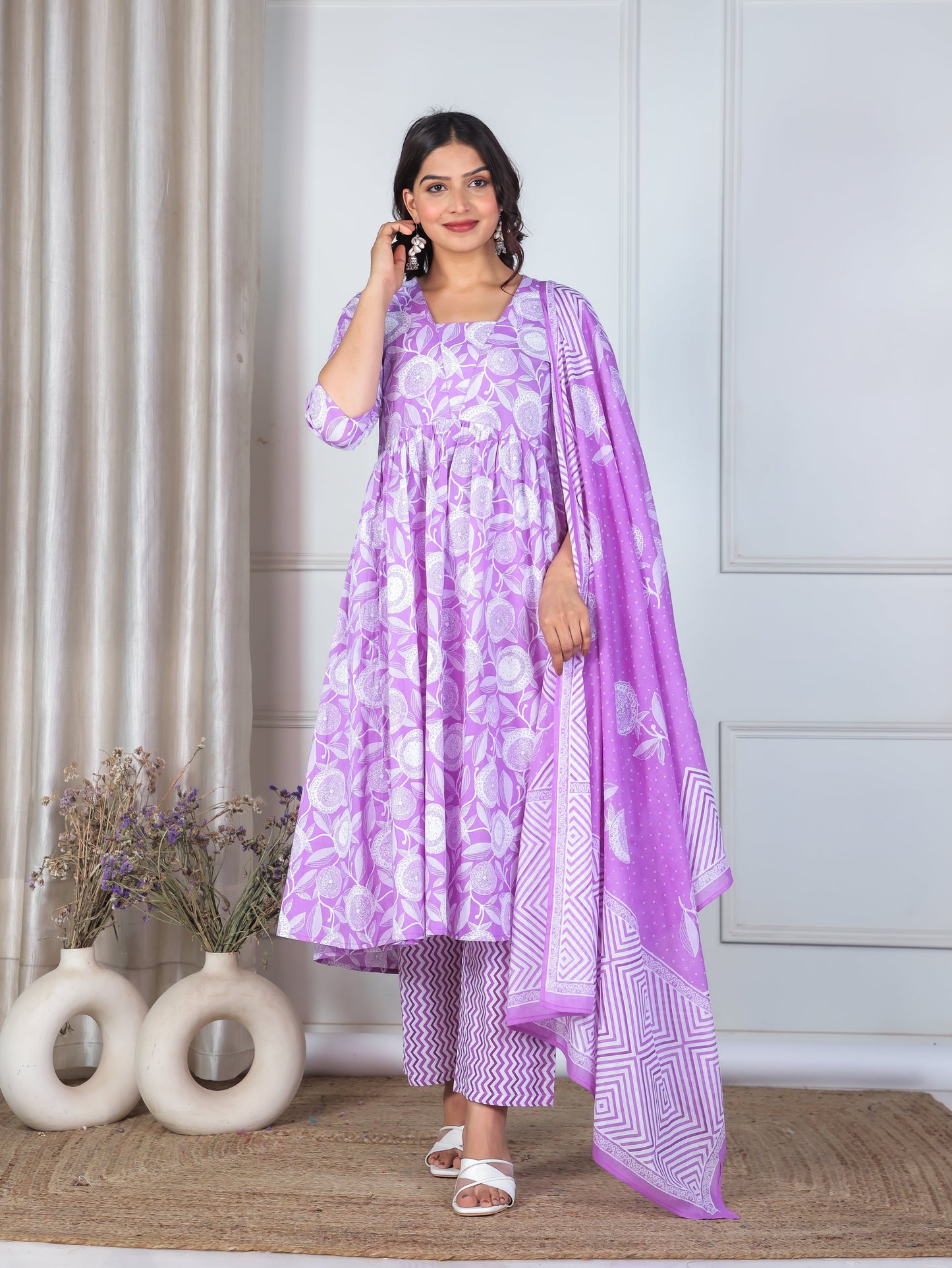 Cotton Voile Geometric Purple Dupatta