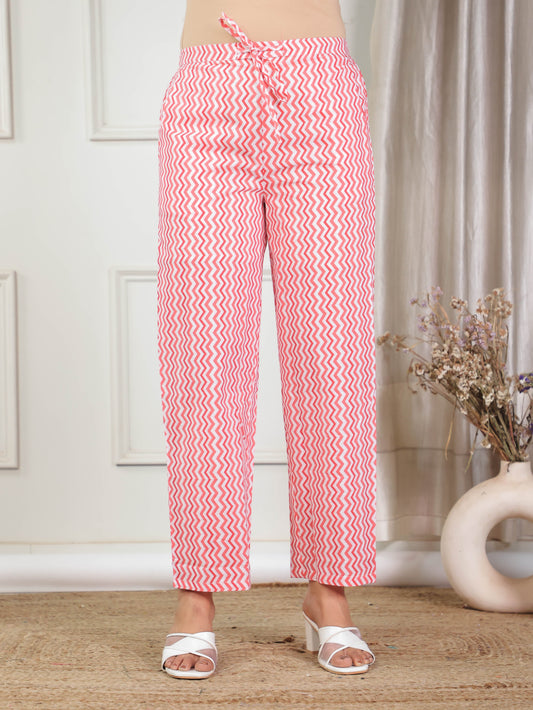 Soft Cotton Striped Pink Straight Trousers