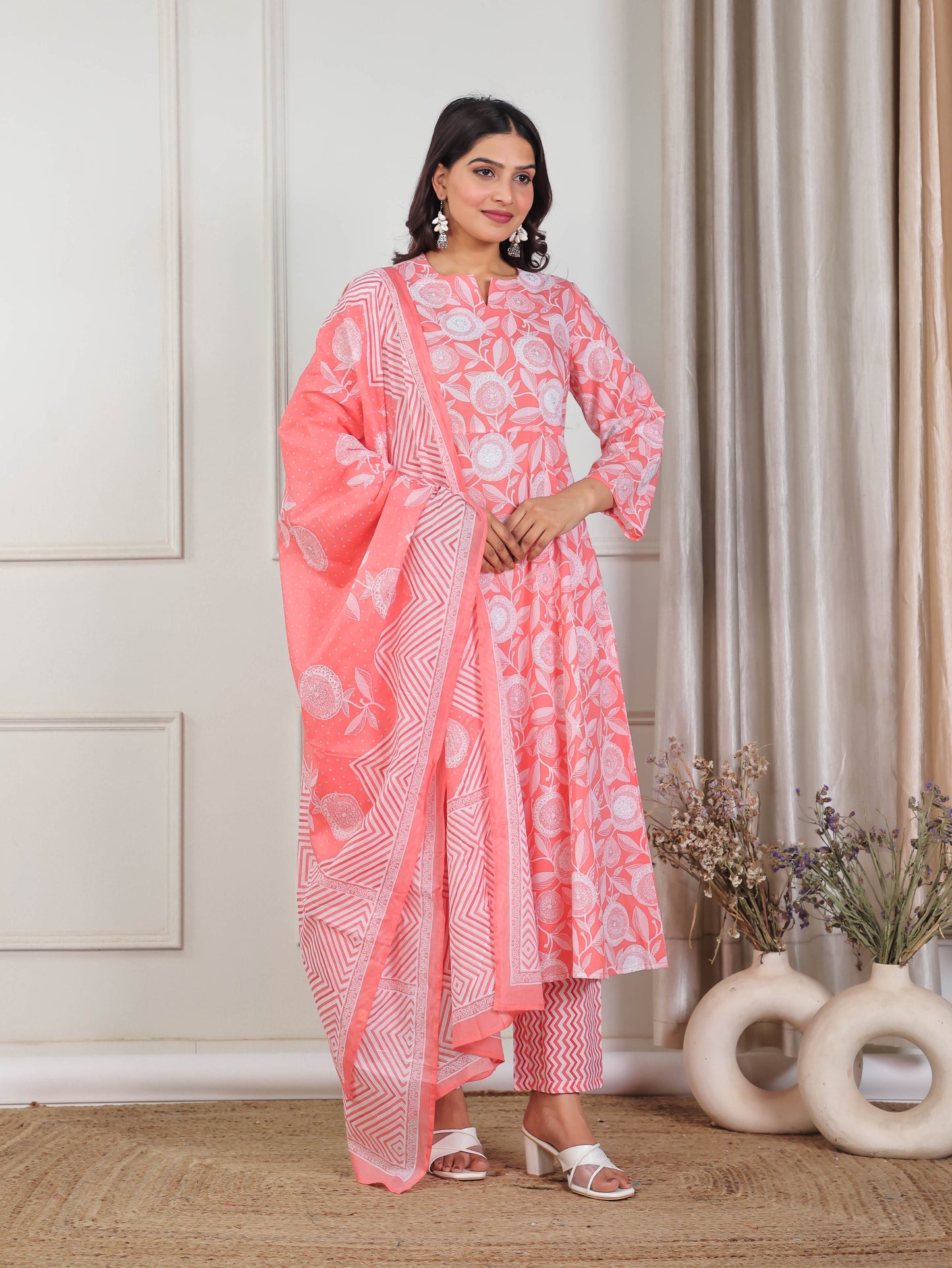 Cotton Voile Striped Pink Dupatta