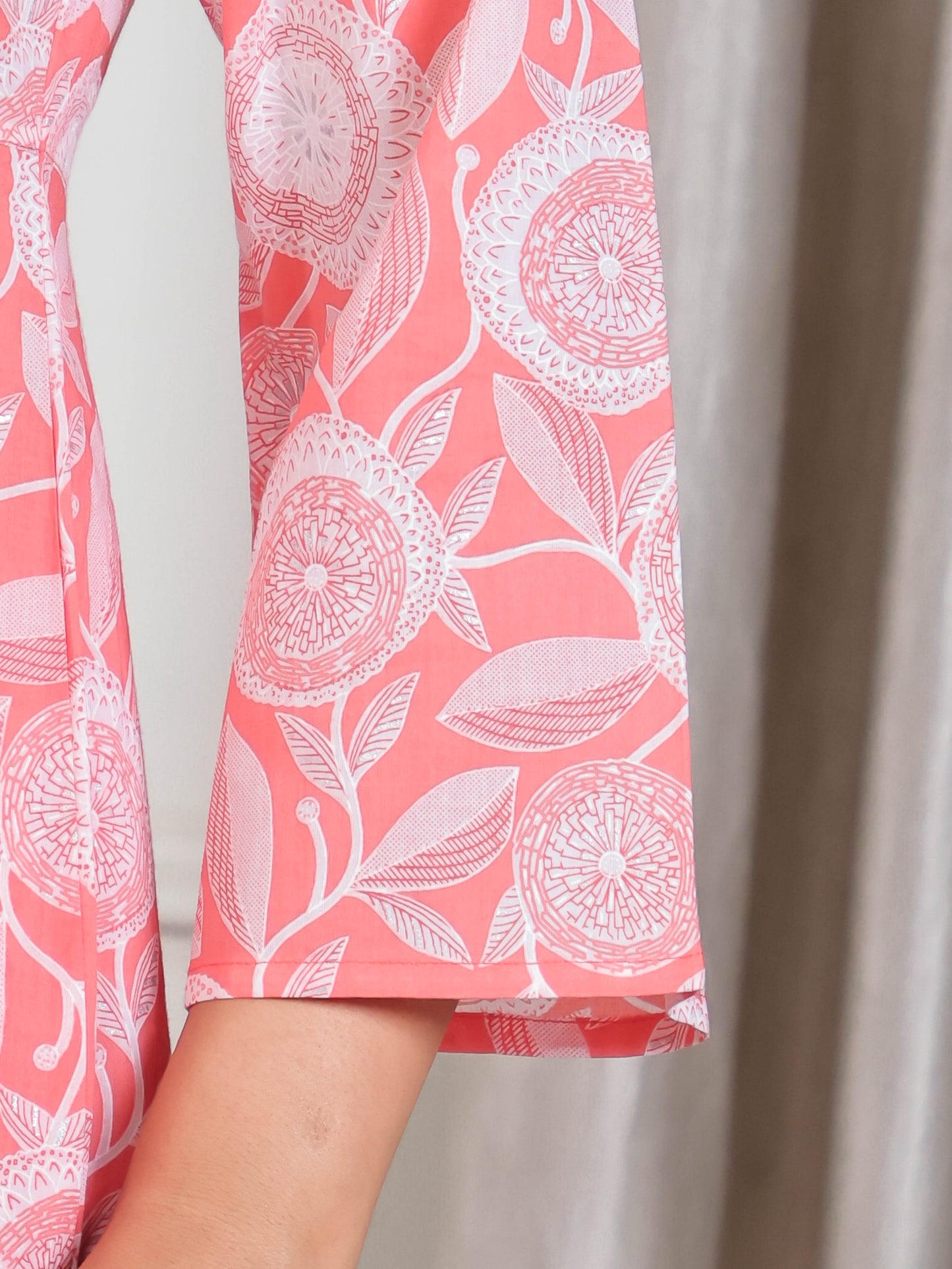 Soft Cotton Geometric Flared Pink Kurta