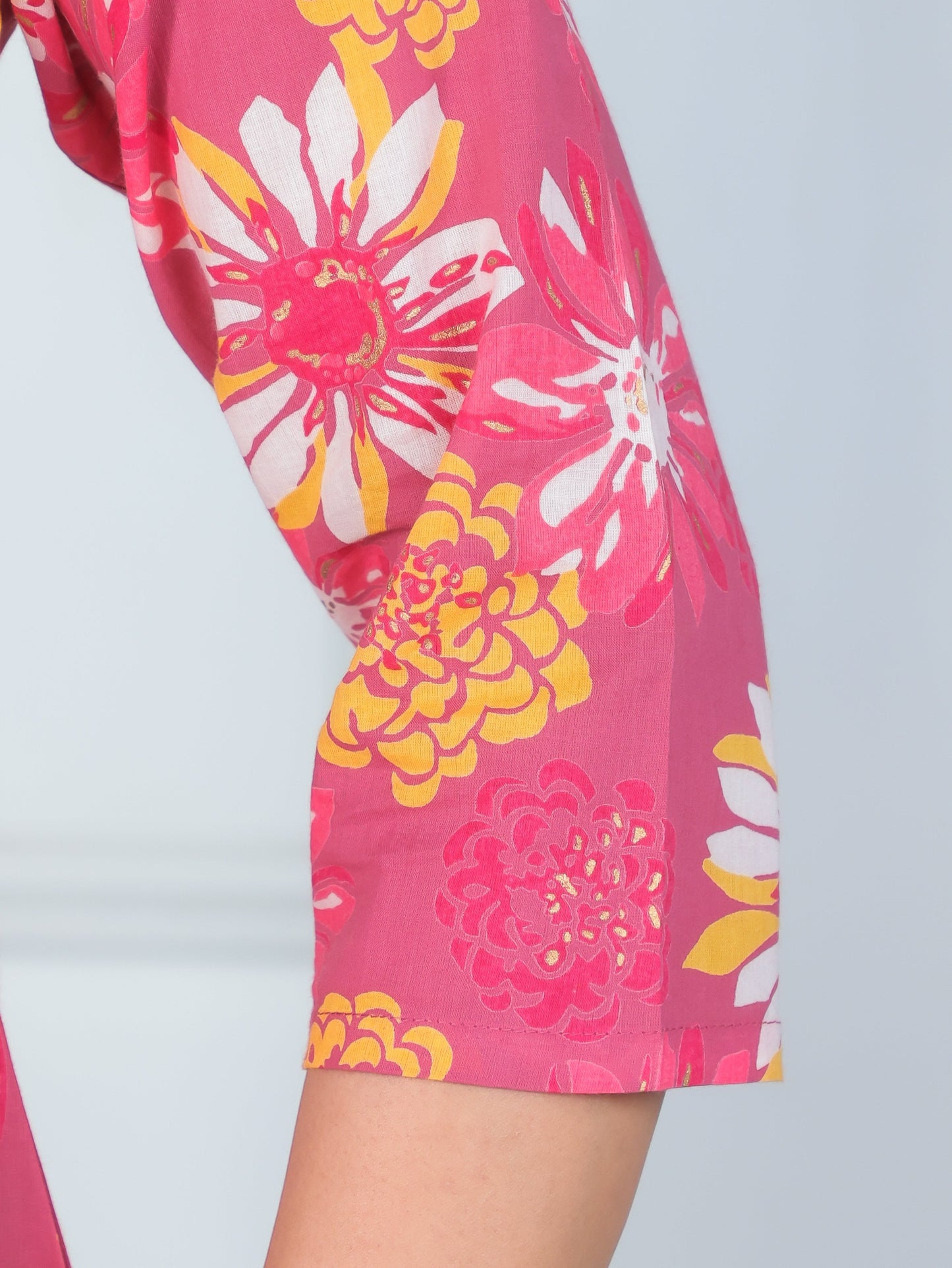 Soft Cotton Floral Flared Pink Kurta