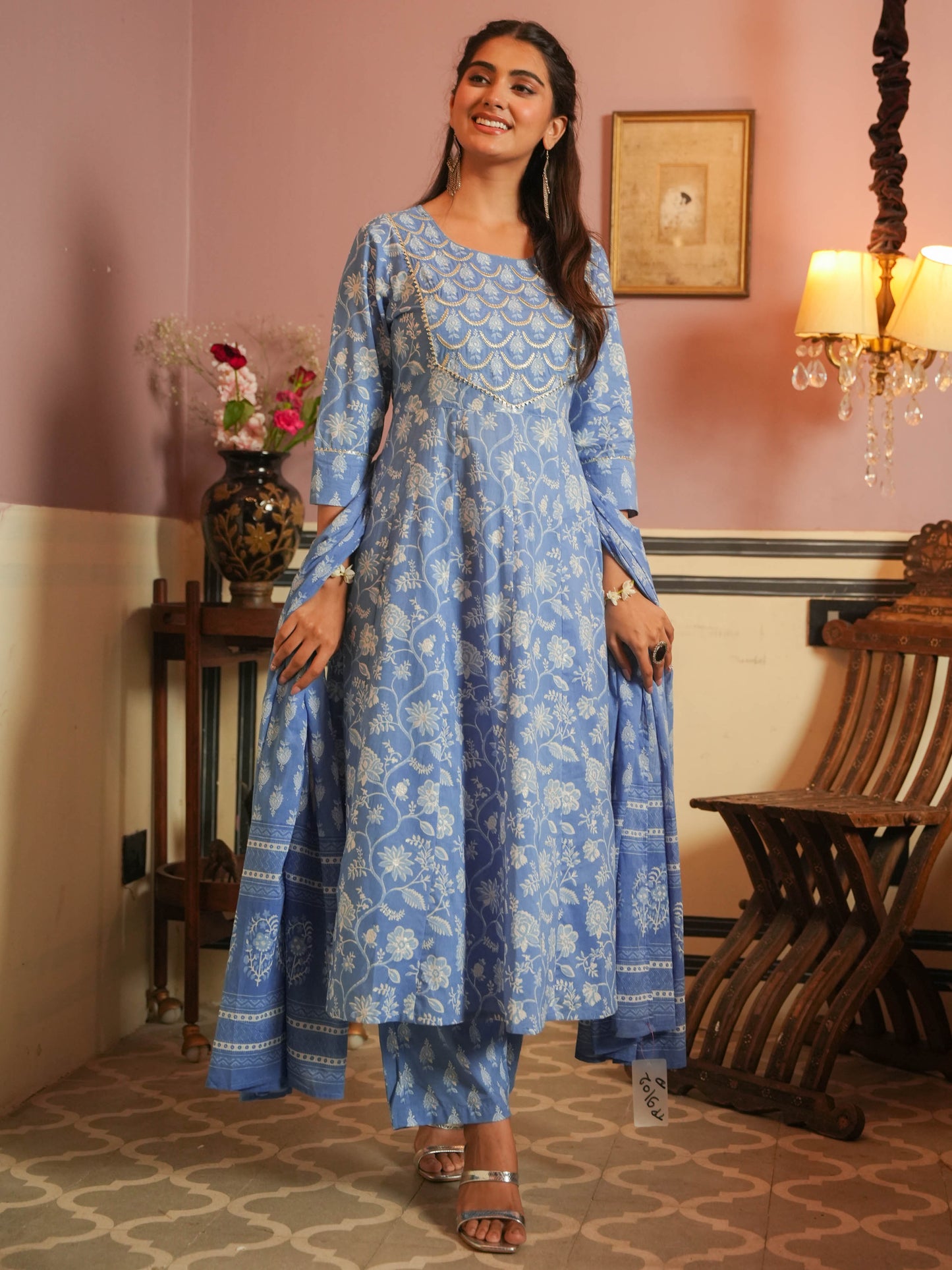 Cotton Voile Floral Blue Dupatta