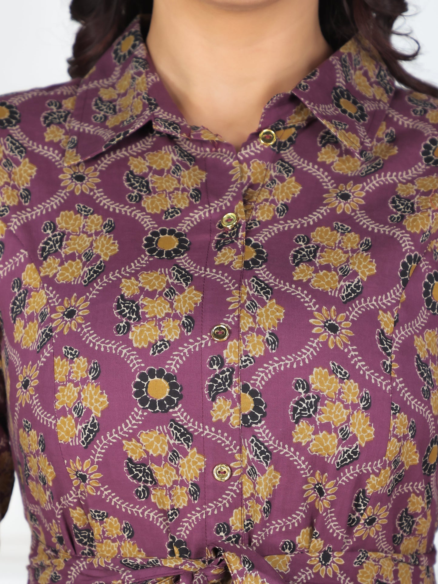 Soft Cotton Geometric High Low Purple Dress