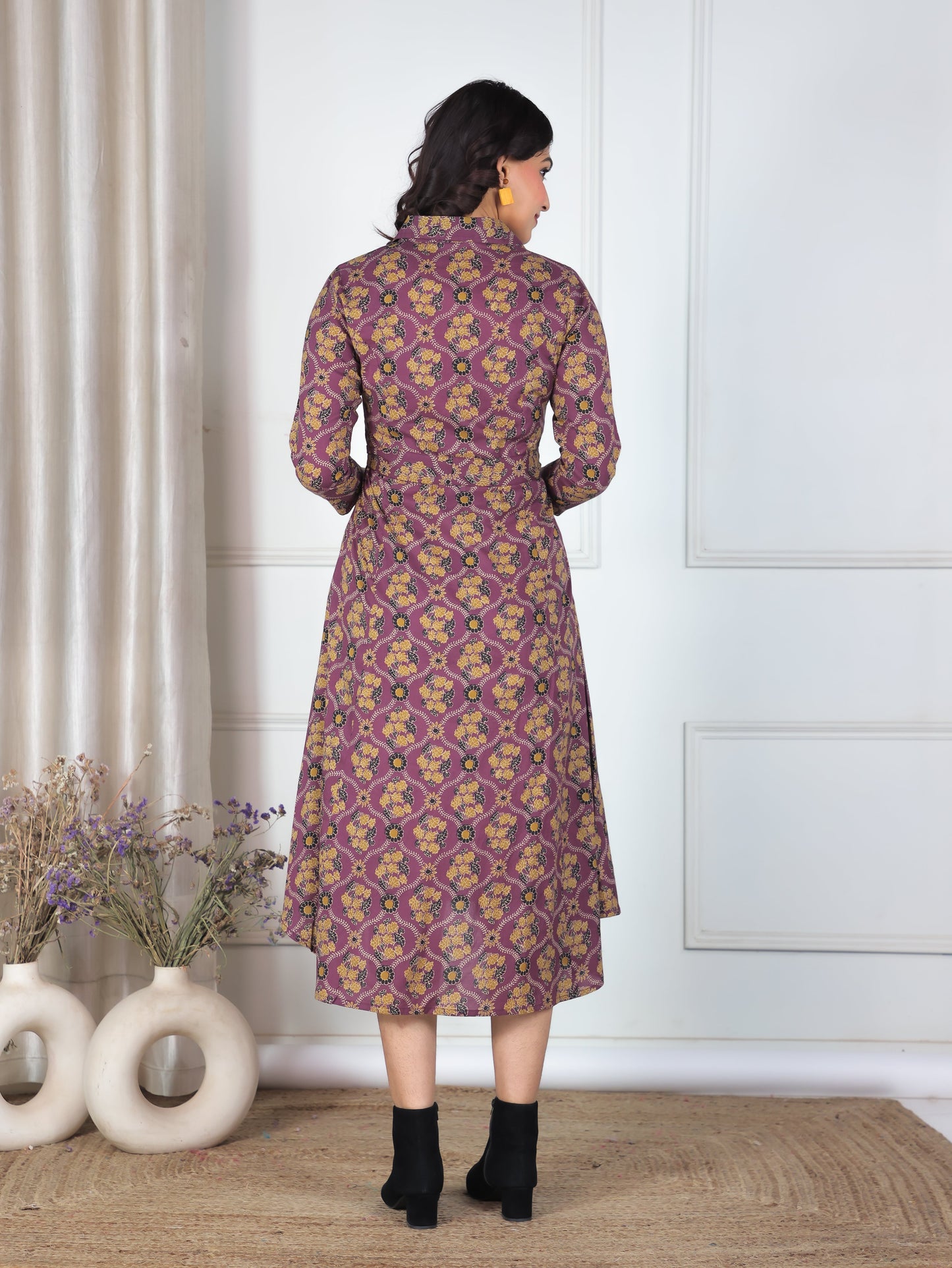 Soft Cotton Geometric High Low Purple Dress