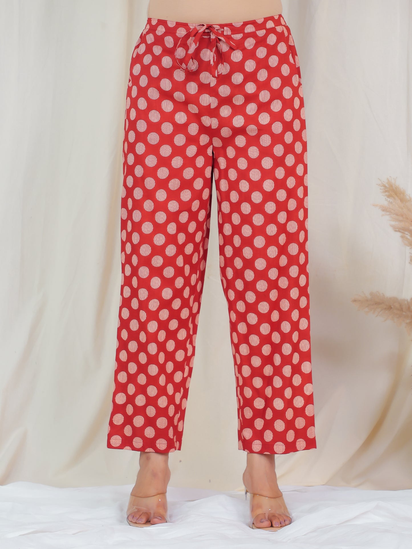 Soft Cotton Polka Rust Straight Trousers
