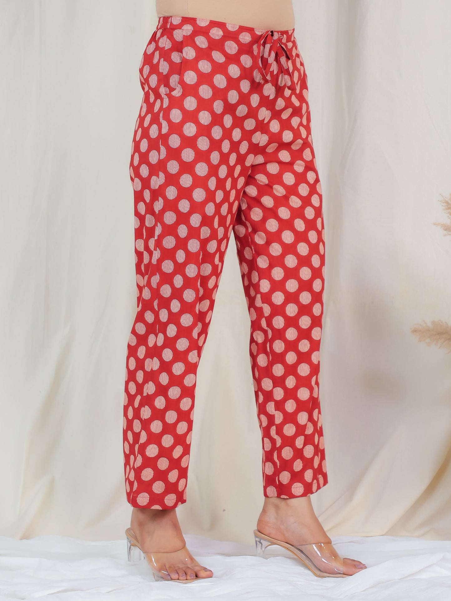 Soft Cotton Polka Rust Straight Trousers