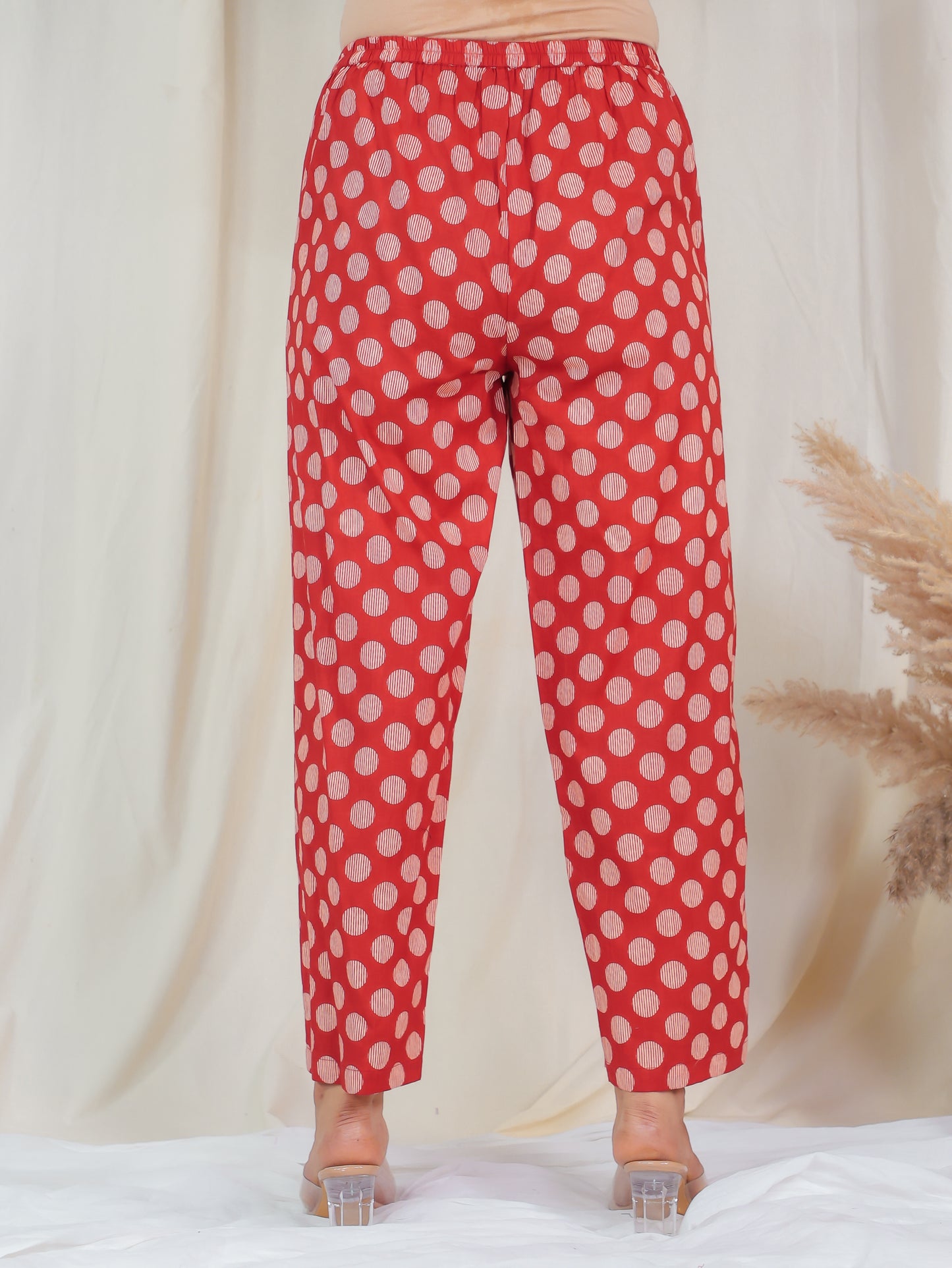 Soft Cotton Polka Rust Straight Trousers