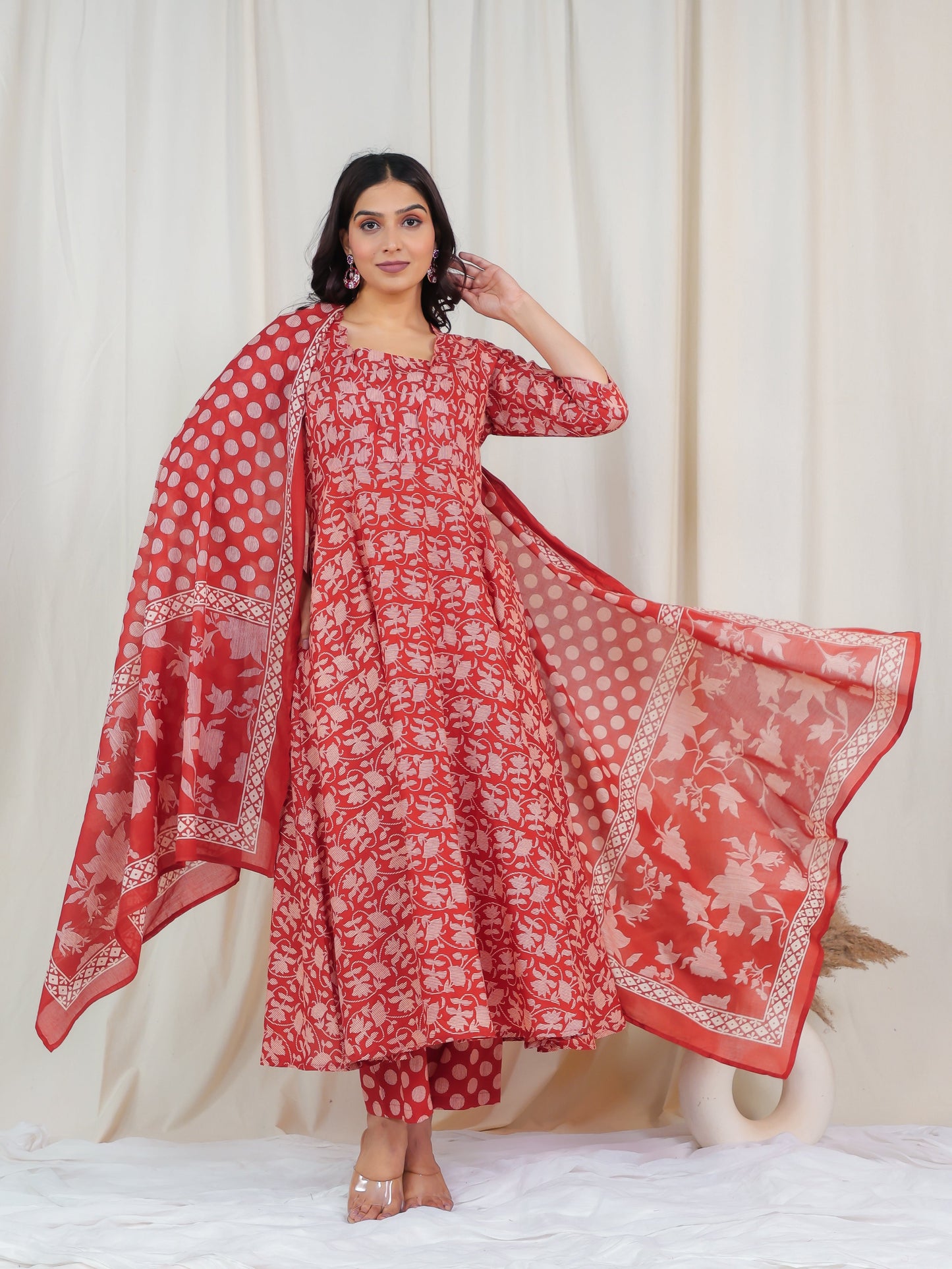Cotton Voile Patchwork Rust Dupatta