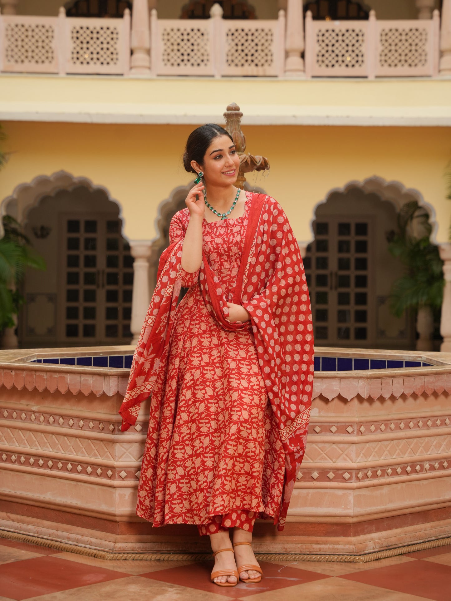 Soft Cotton Floral Flared Rust Kurta