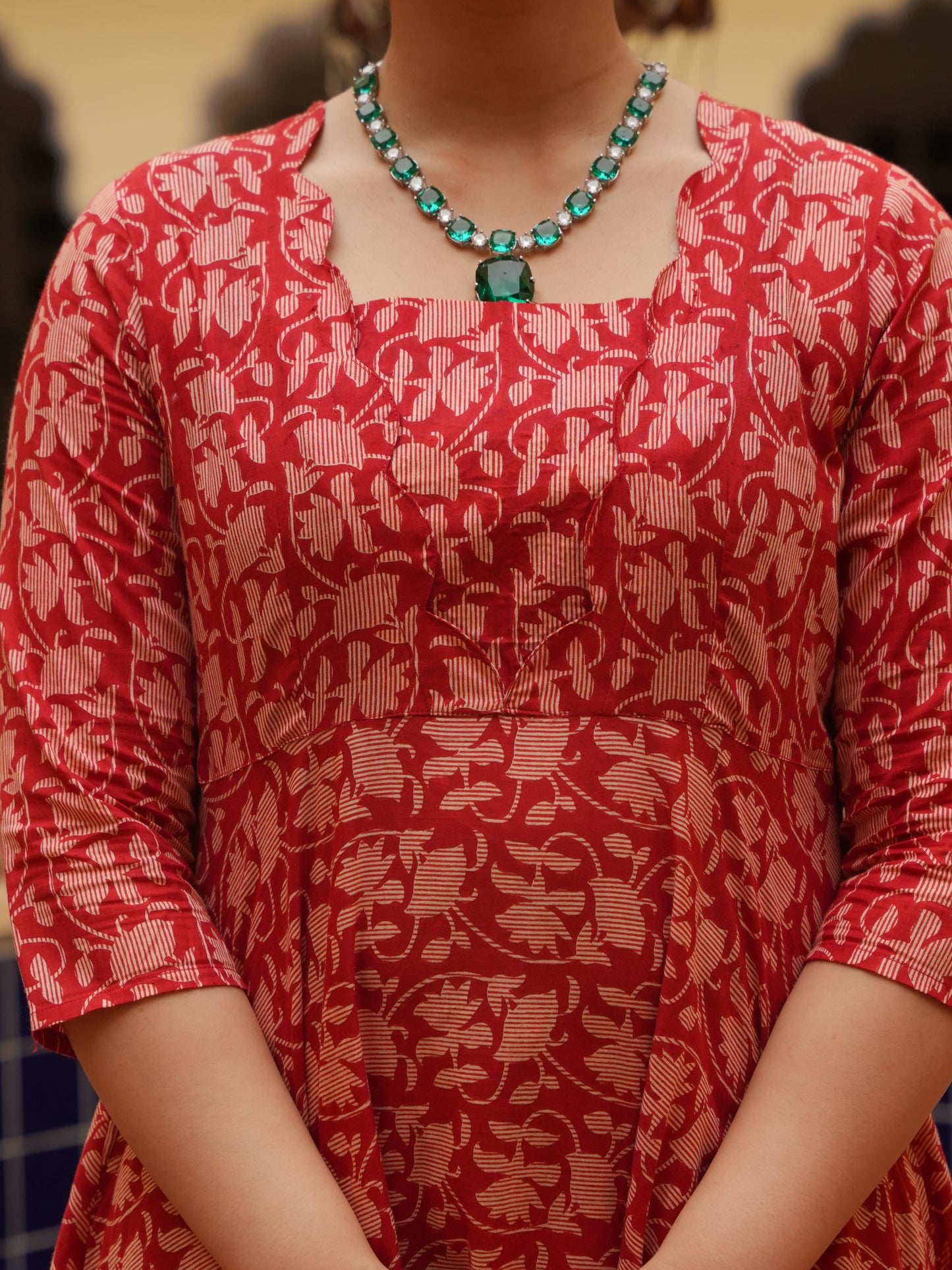 Soft Cotton Floral Flared Rust Kurta