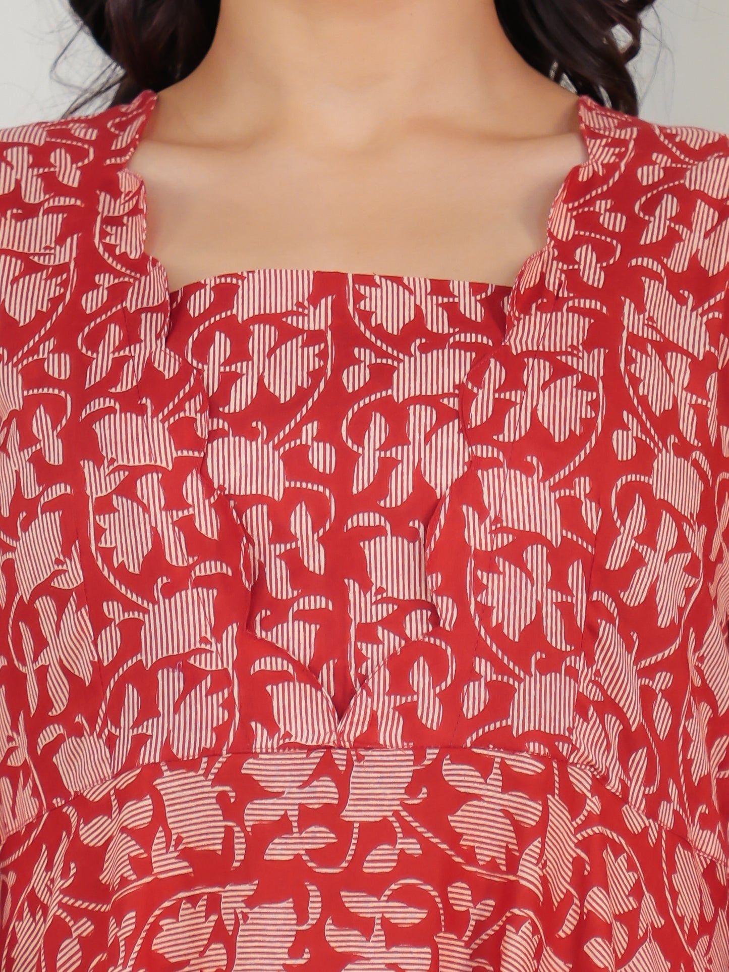 Soft Cotton Floral Flared Rust Kurta